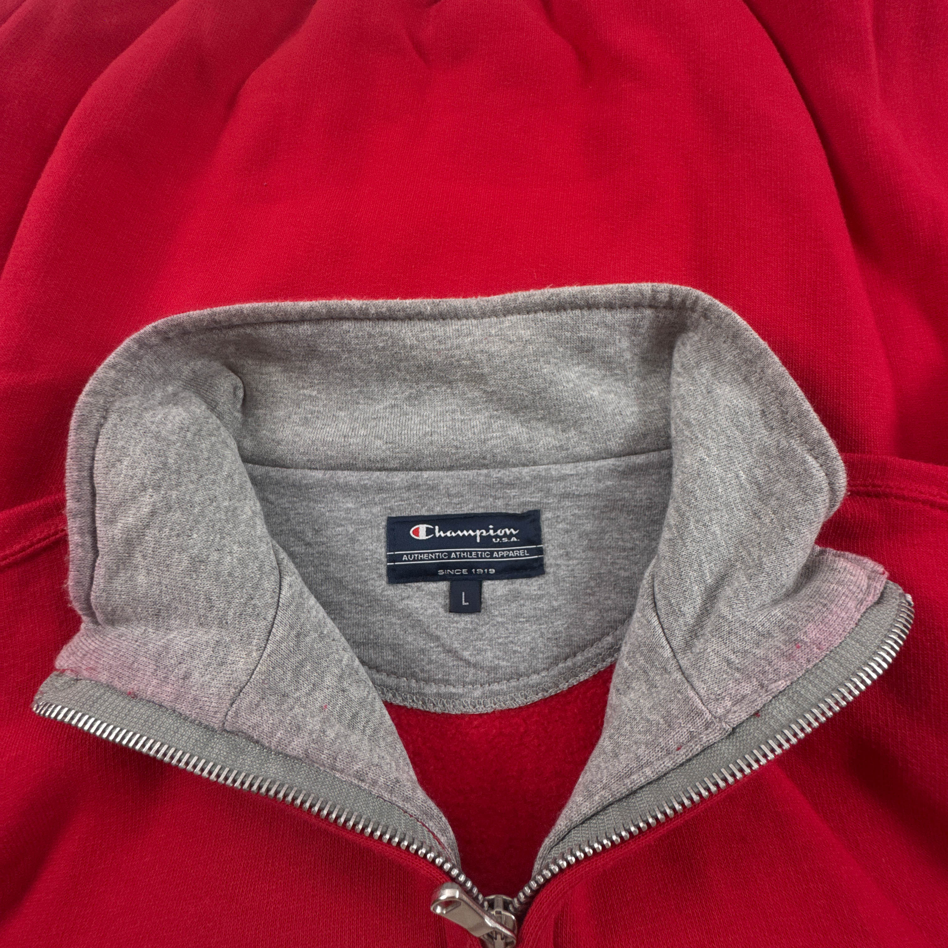 Felpa Champion Vintage rossa e grigia quarter zip anni 90 00 - Taglia L uomo