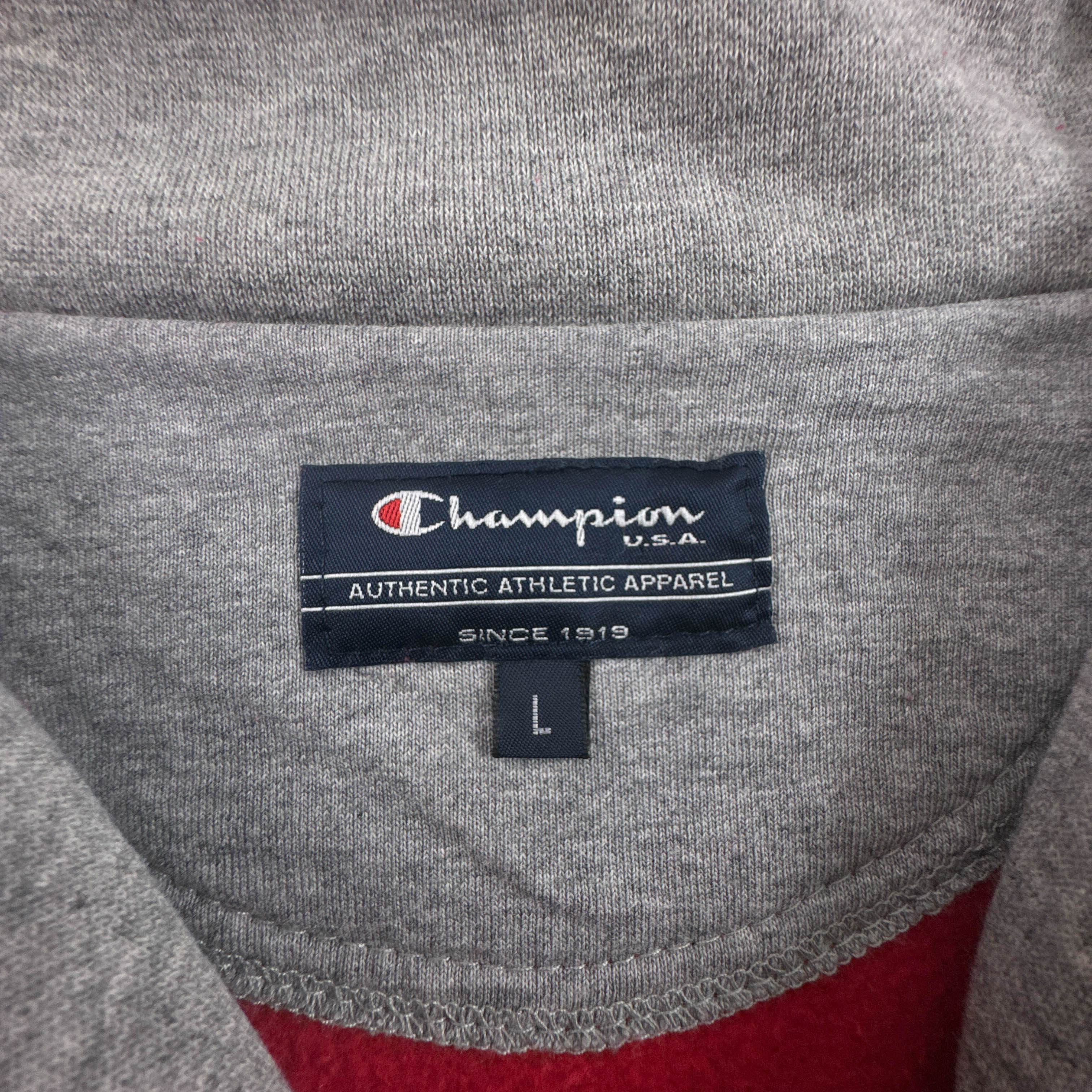 Felpa Champion Vintage rossa e grigia quarter zip anni 90 00 - Taglia L uomo