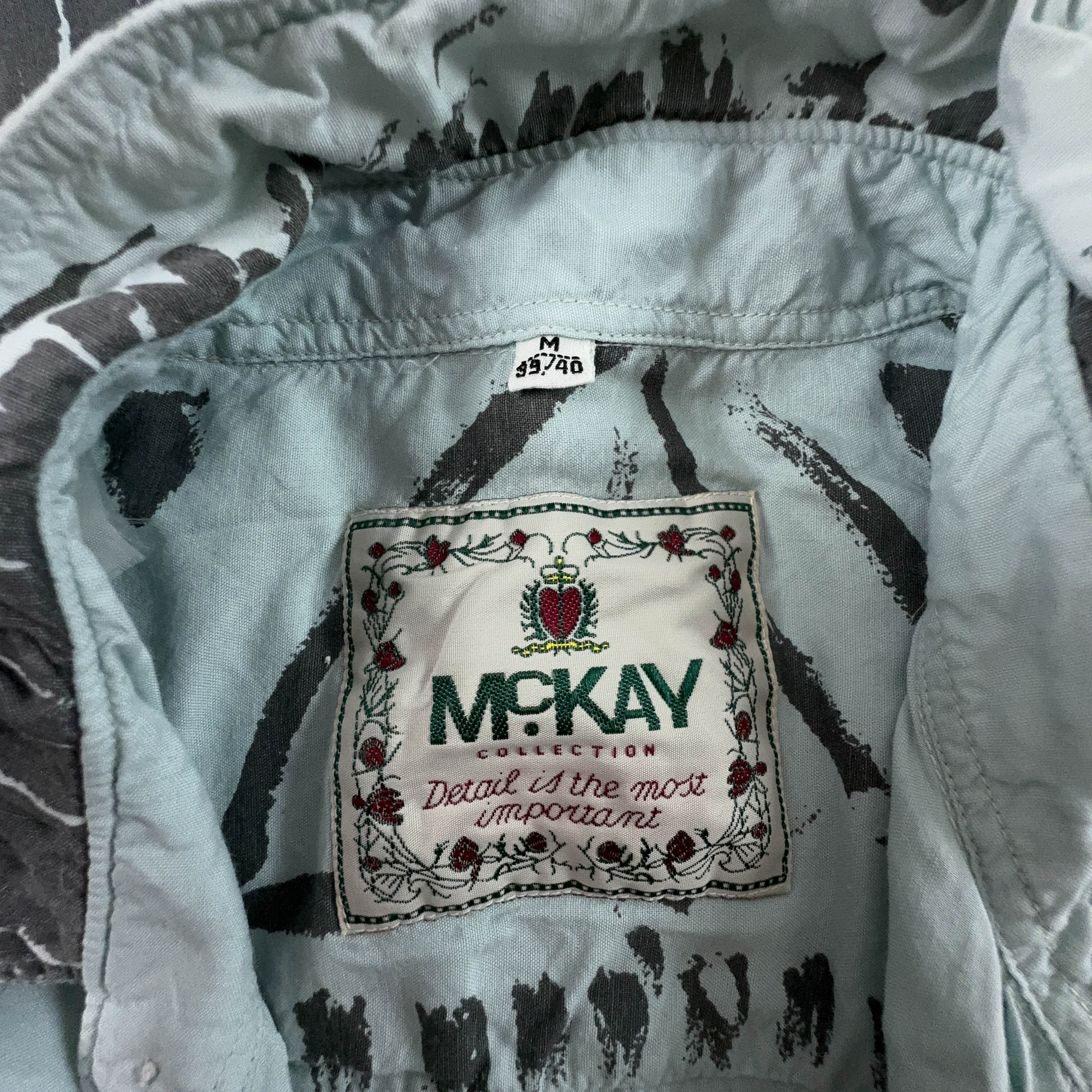 Camicia Vintage azzurra a fantasia astratta - Taglia 39 40 M uomo