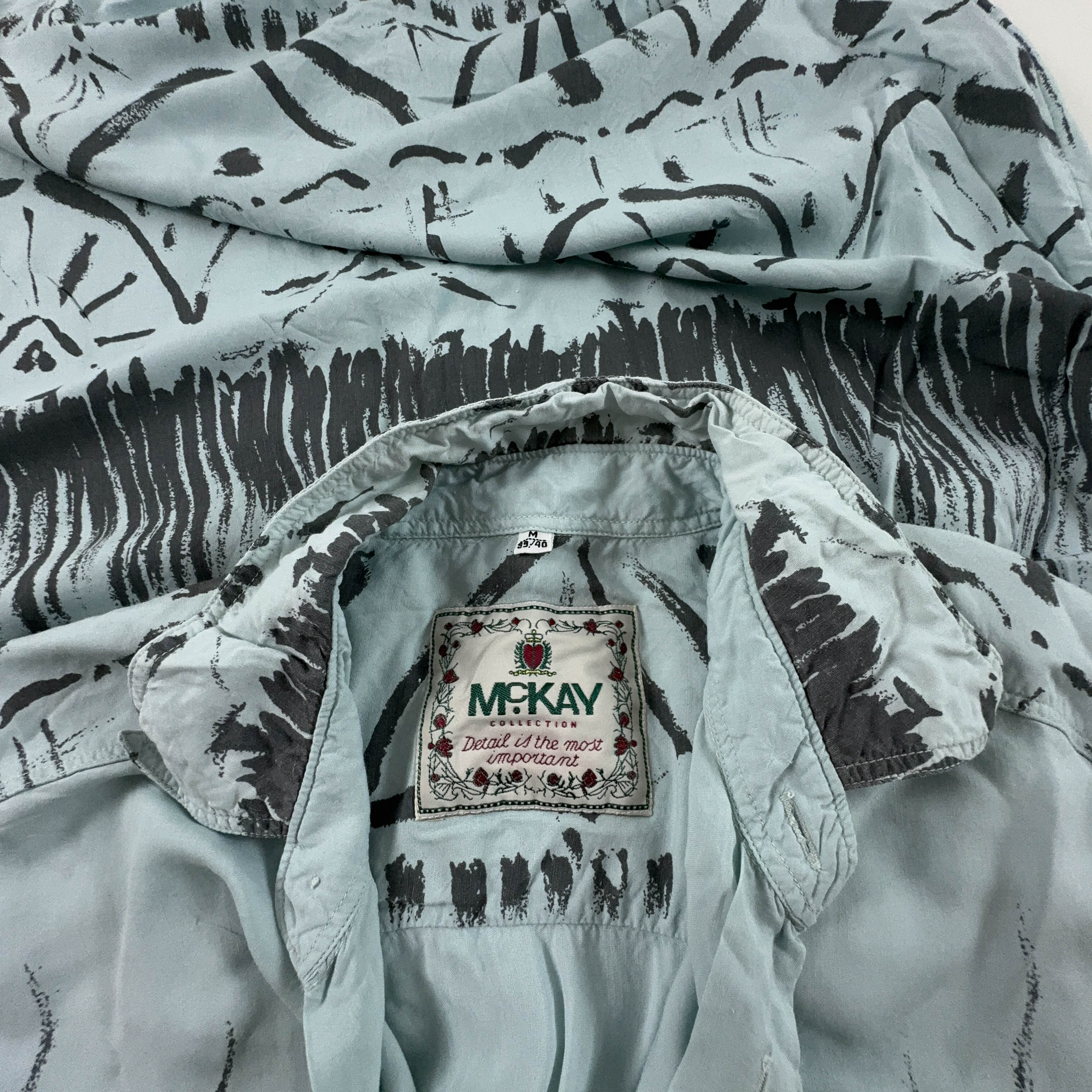 Camicia Vintage azzurra a fantasia astratta - Taglia 39 40 M uomo