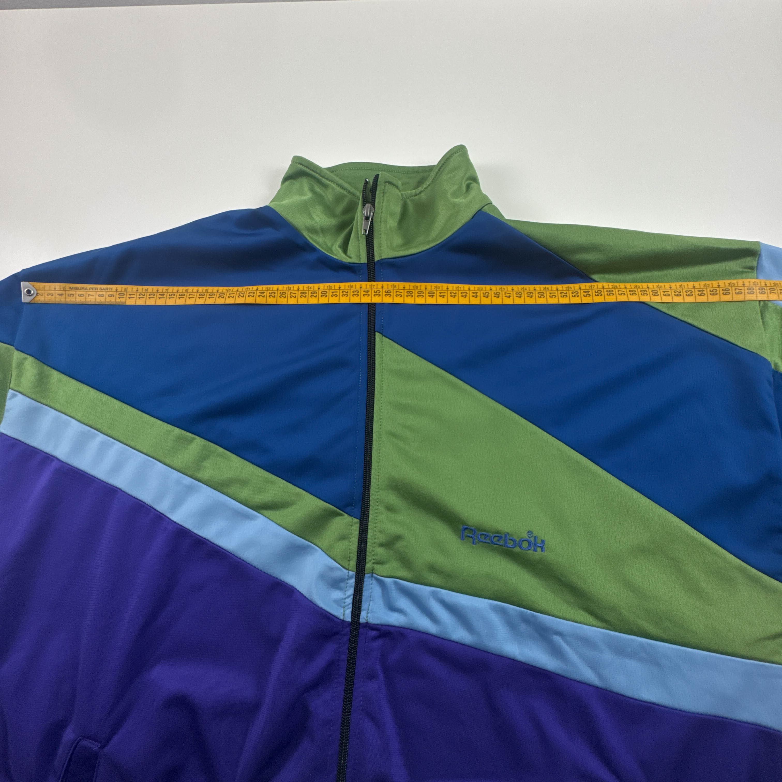 Felpa Reebok Vintage verde blu e viola con zip intera anni 80 90 - Taglia L/XL uomo