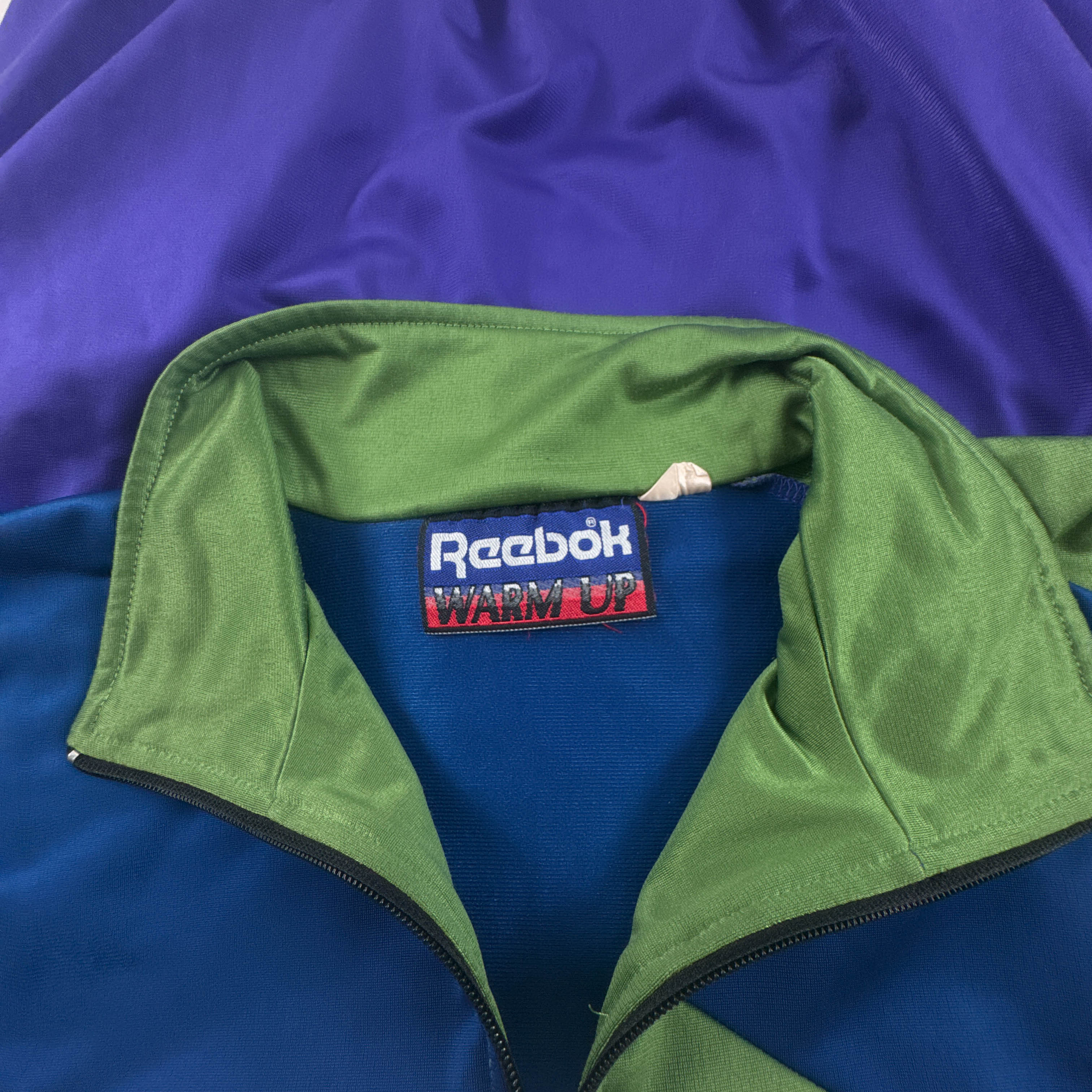 Felpa Reebok Vintage verde blu e viola con zip intera anni 80 90 - Taglia L/XL uomo