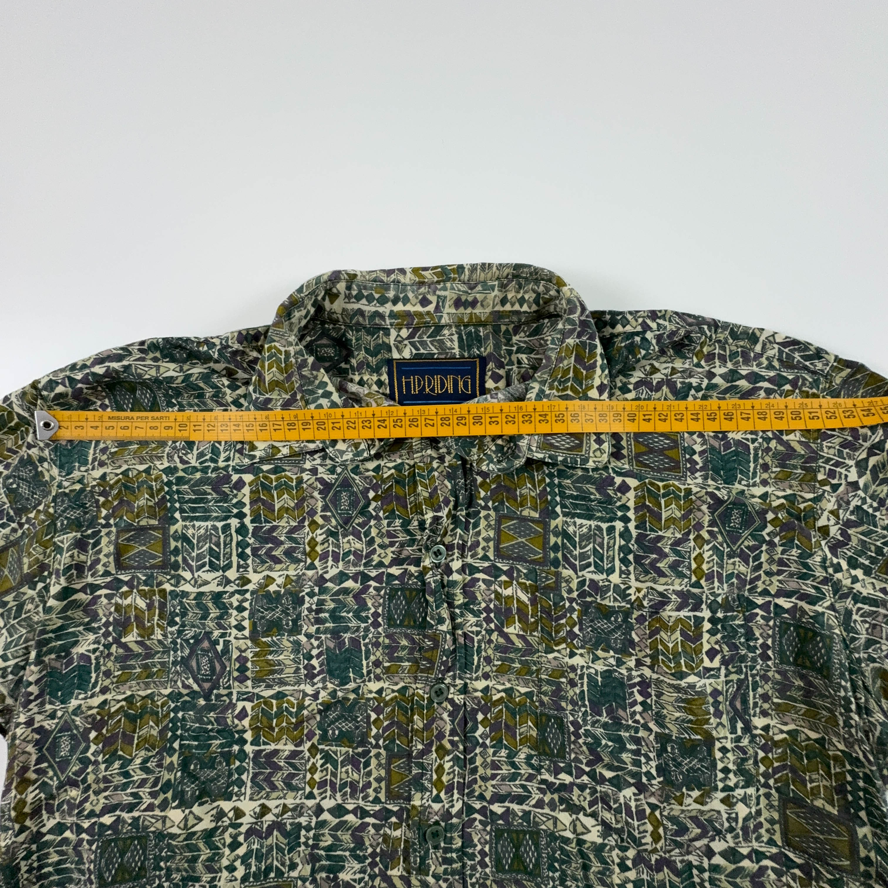 Camicia Vintage verde scuro a fantasia geometrica astratta - Taglia M/L uomo
