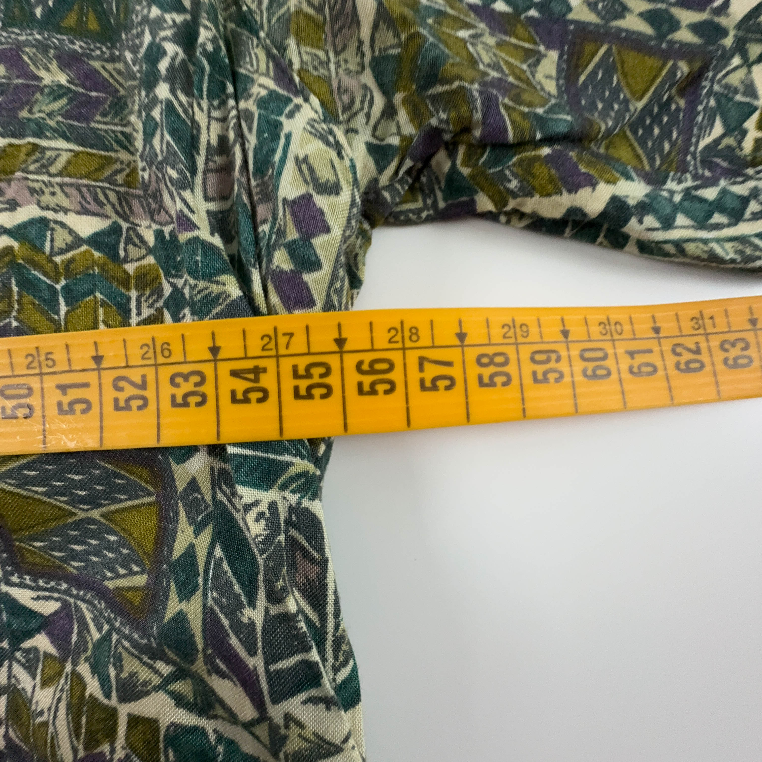 Camicia Vintage verde scuro a fantasia geometrica astratta - Taglia M/L uomo