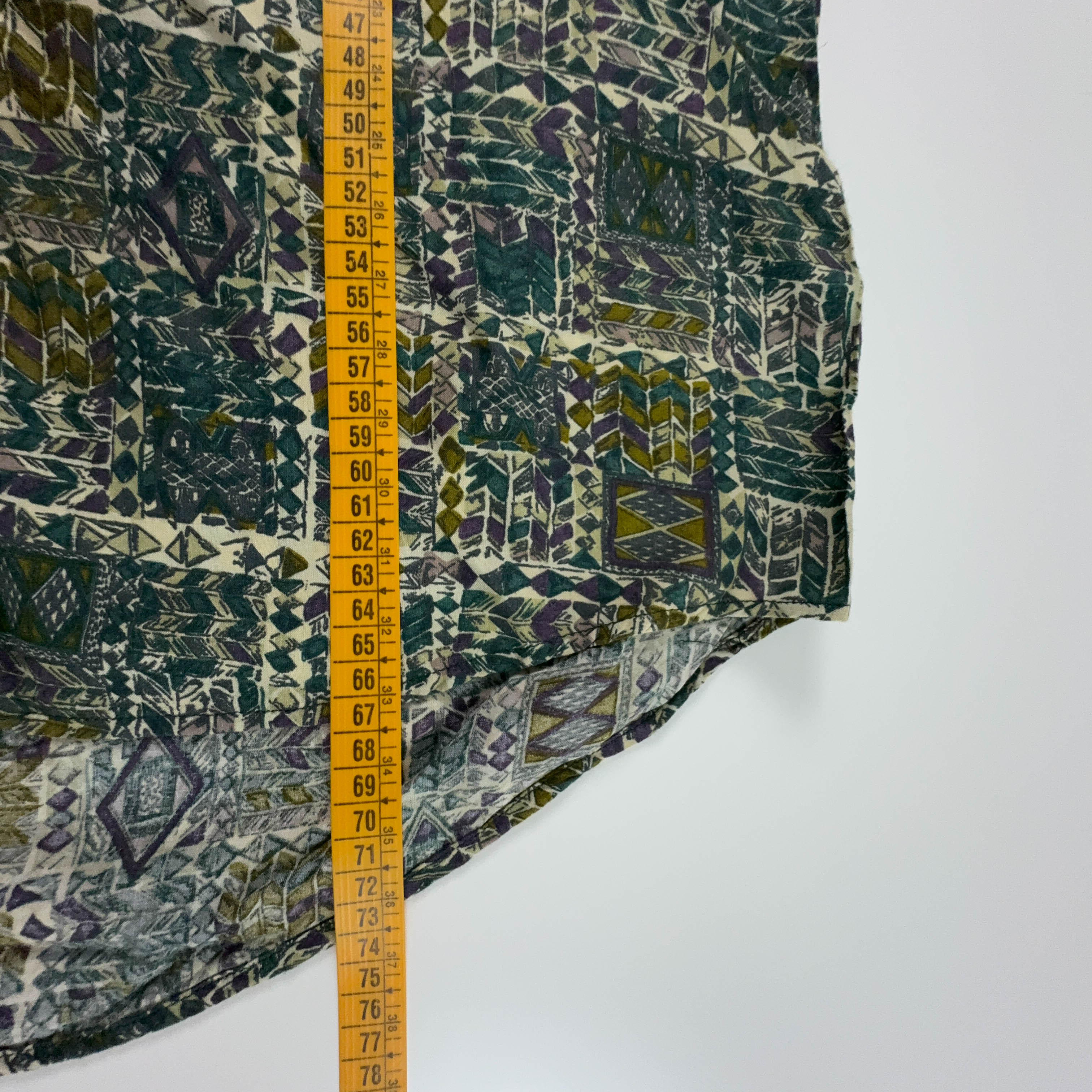 Camicia Vintage verde scuro a fantasia geometrica astratta - Taglia M/L uomo