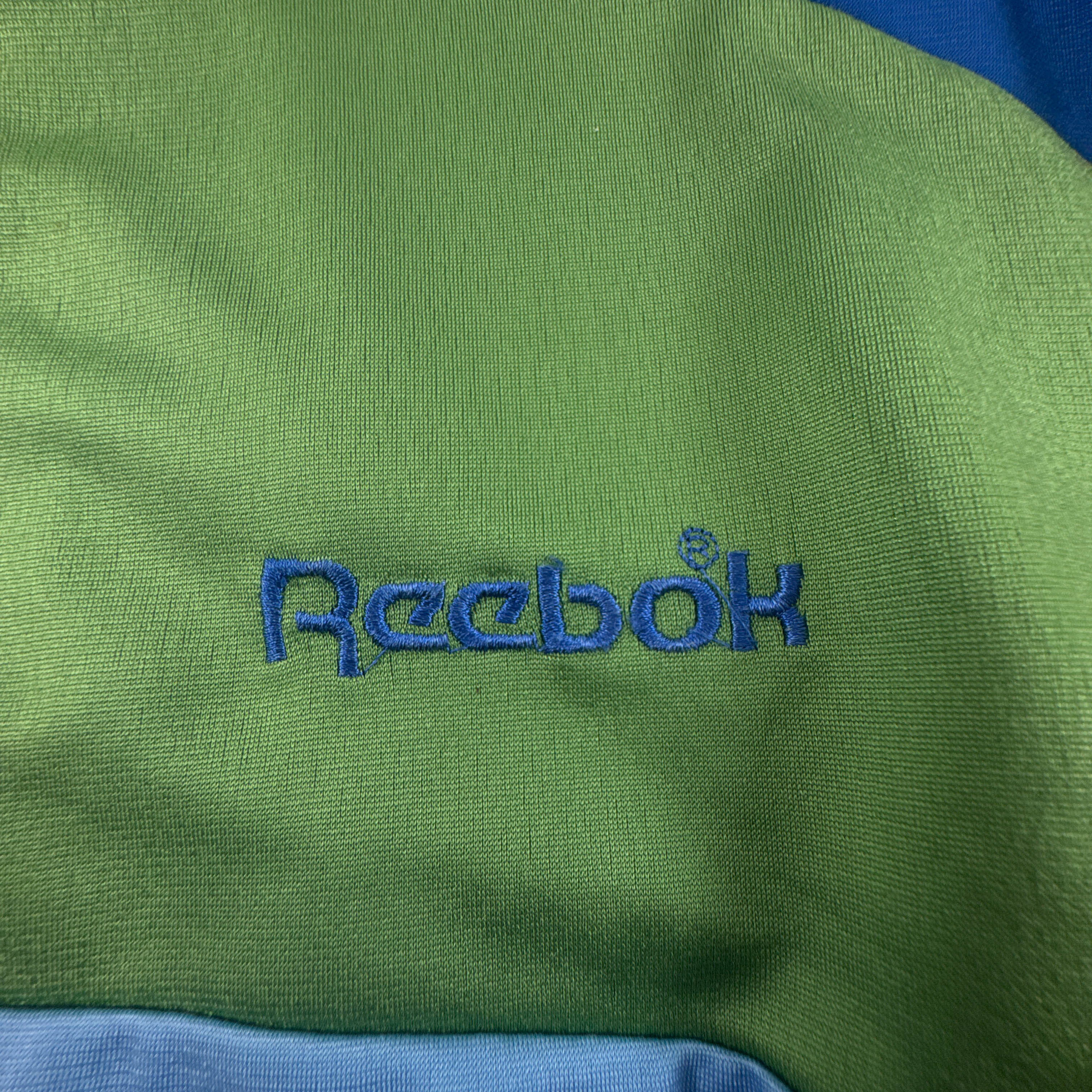 Felpa Reebok Vintage verde blu e viola con zip intera anni 80 90 - Taglia L/XL uomo