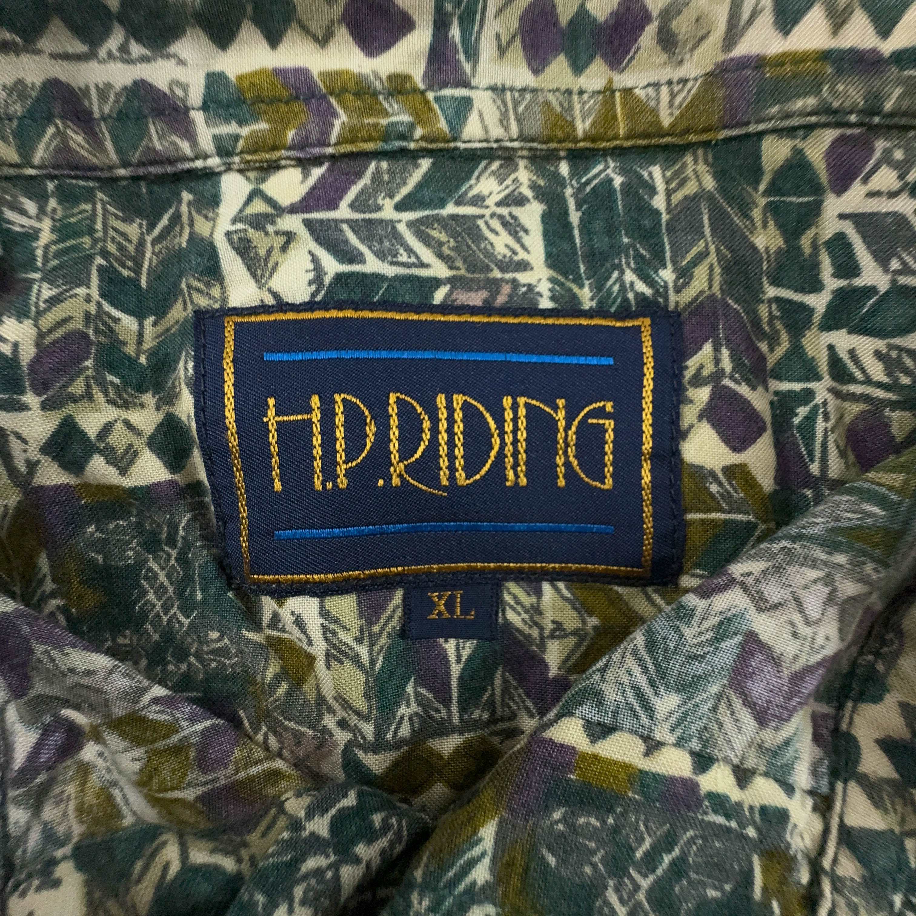 Camicia Vintage verde scuro a fantasia geometrica astratta - Taglia M/L uomo