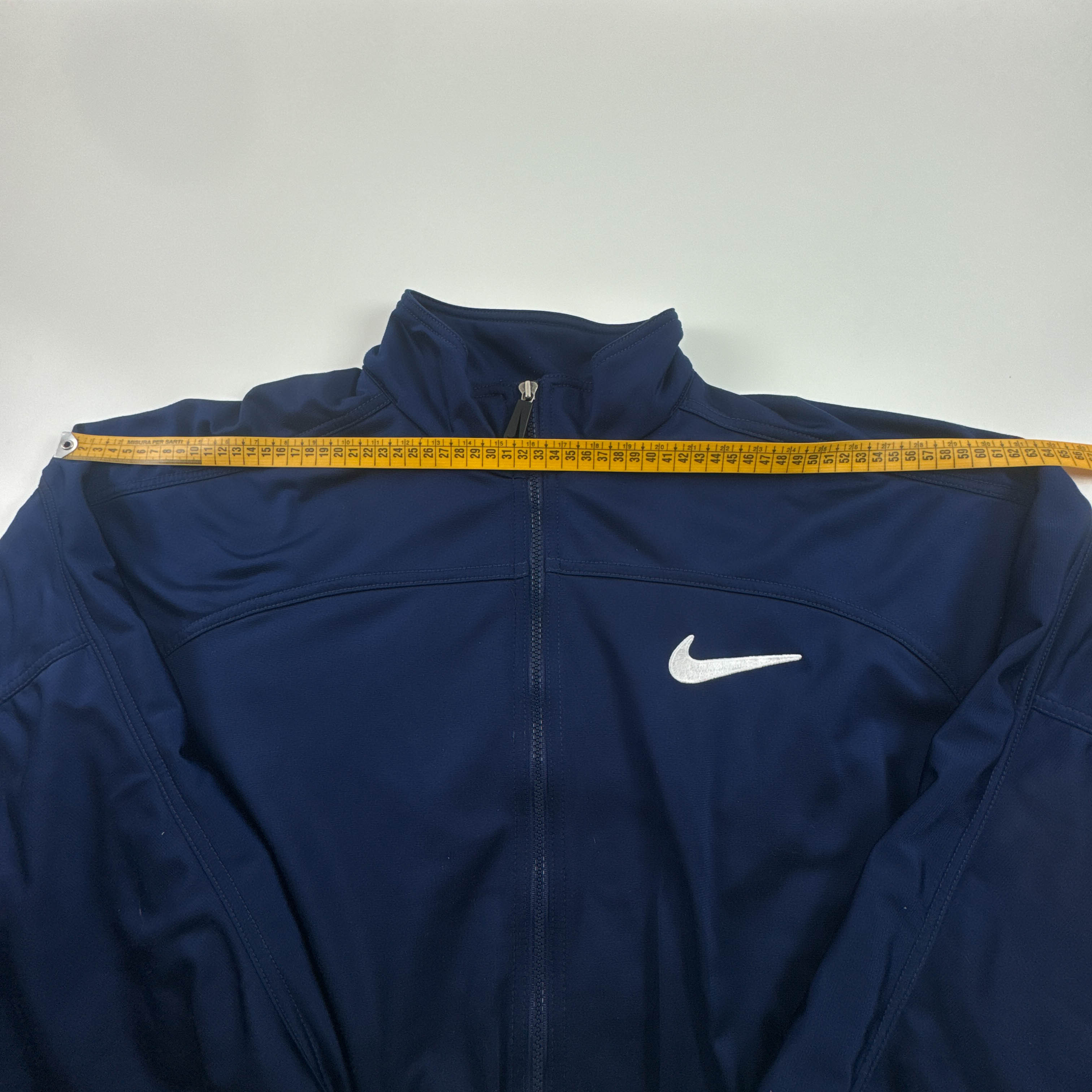 Felpa Nike Vintage blu scura con zip intera e logo ricamato anni 90 - Taglia L uomo