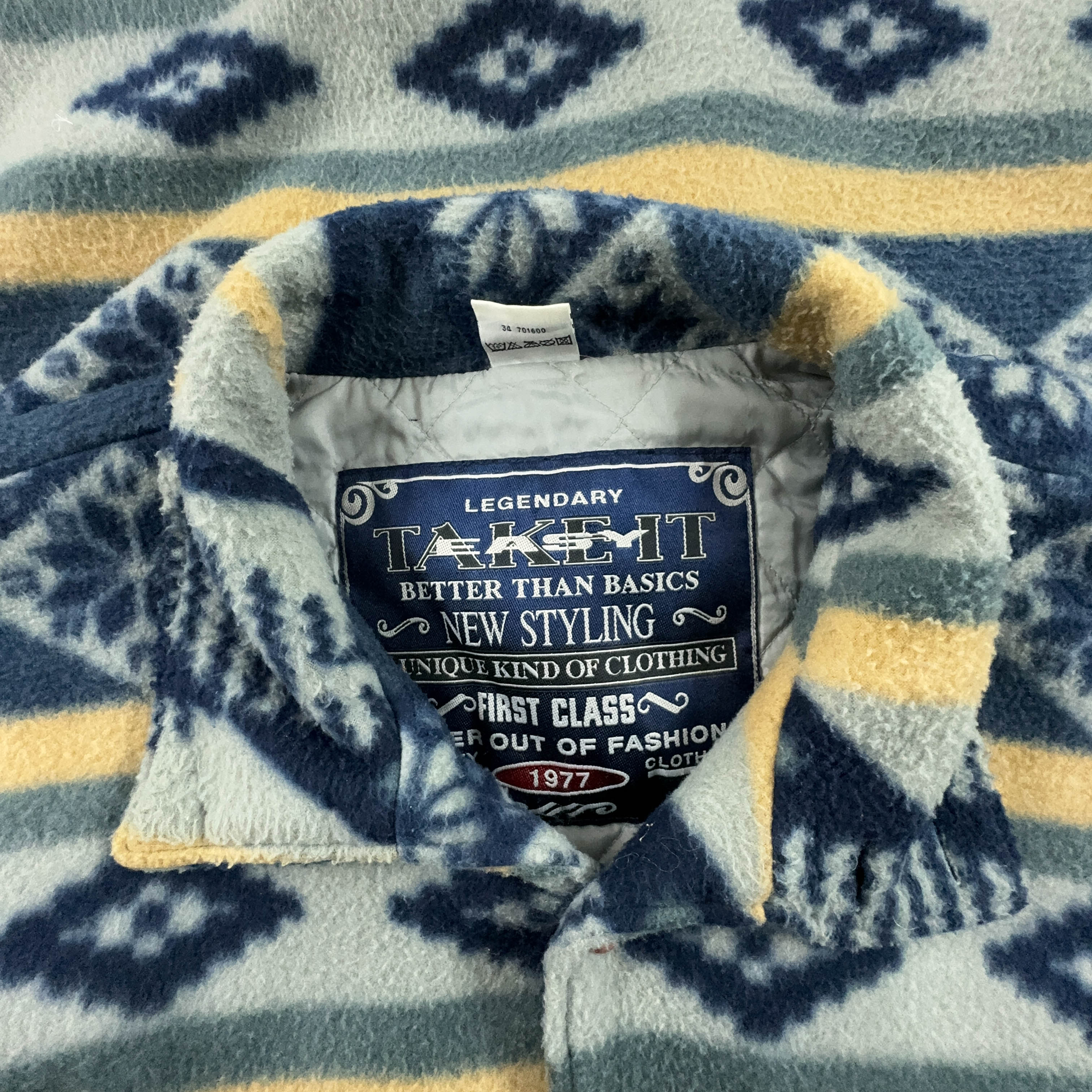 Vintage Blue and Beige Pile with 80's Buttons - Size XL/XXL Men