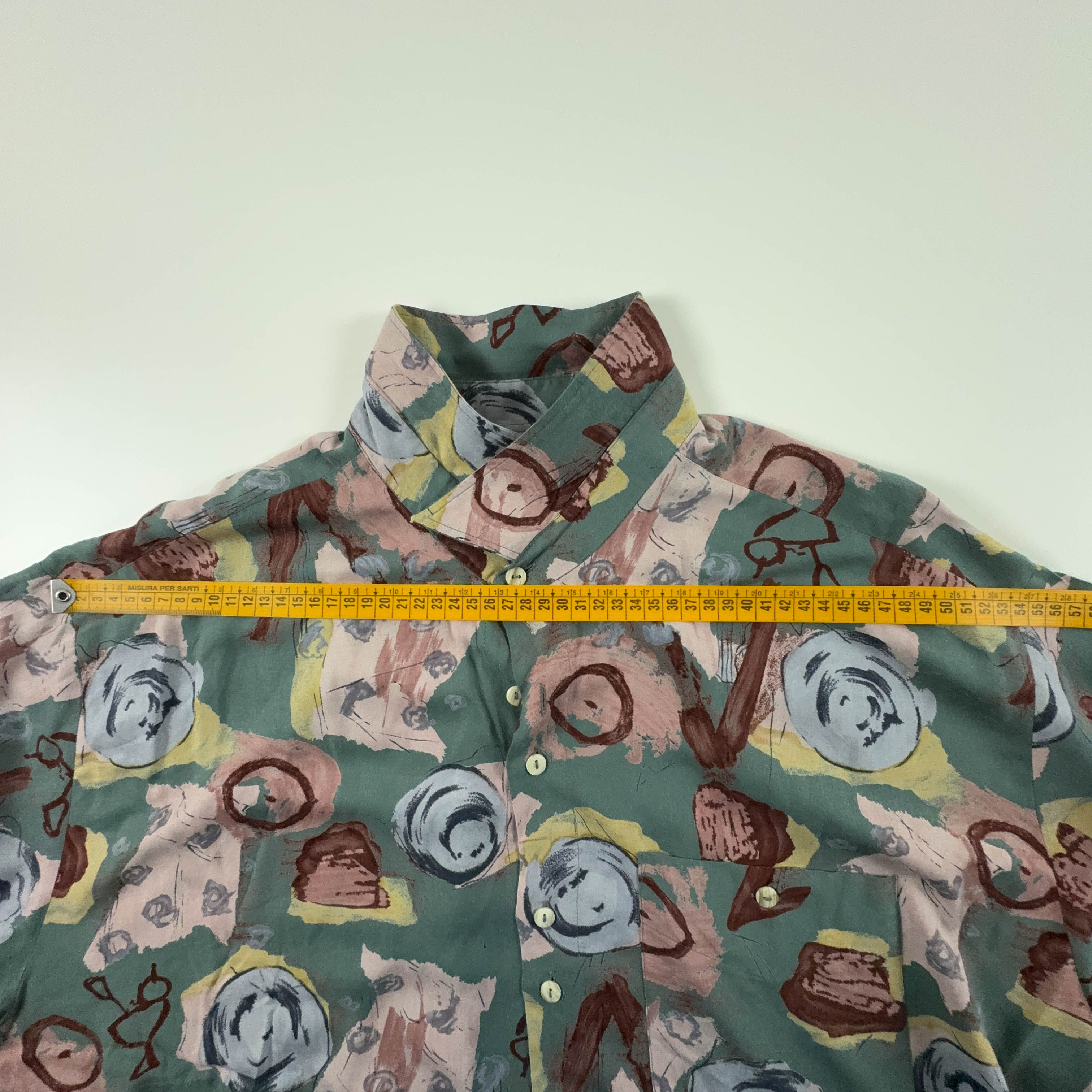 Camicia Vintage verde e rosa a fantasia astratta - Taglia XXL uomo