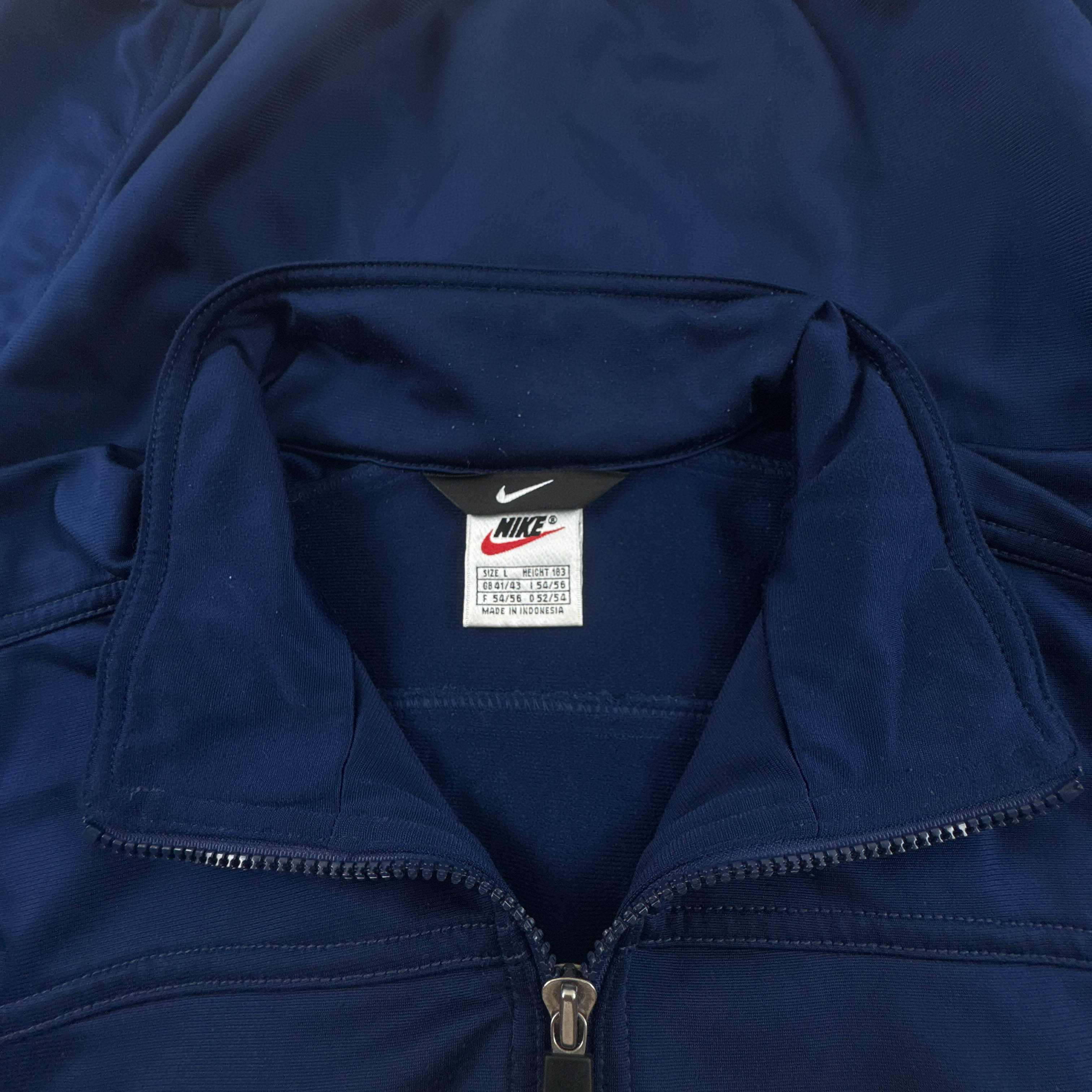 Felpa Nike Vintage blu scura con zip intera e logo ricamato anni 90 - Taglia L uomo