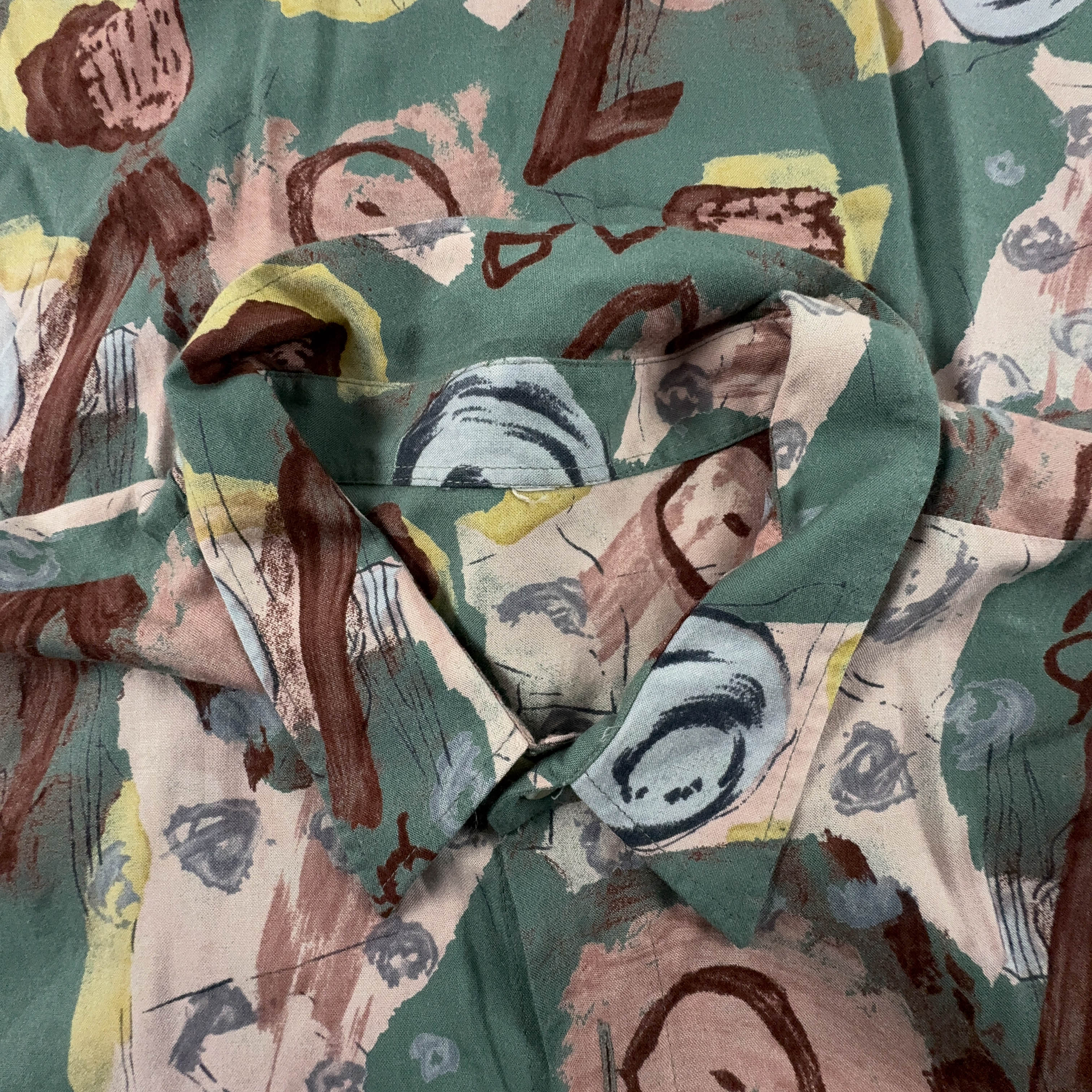 Camicia Vintage verde e rosa a fantasia astratta - Taglia XXL uomo