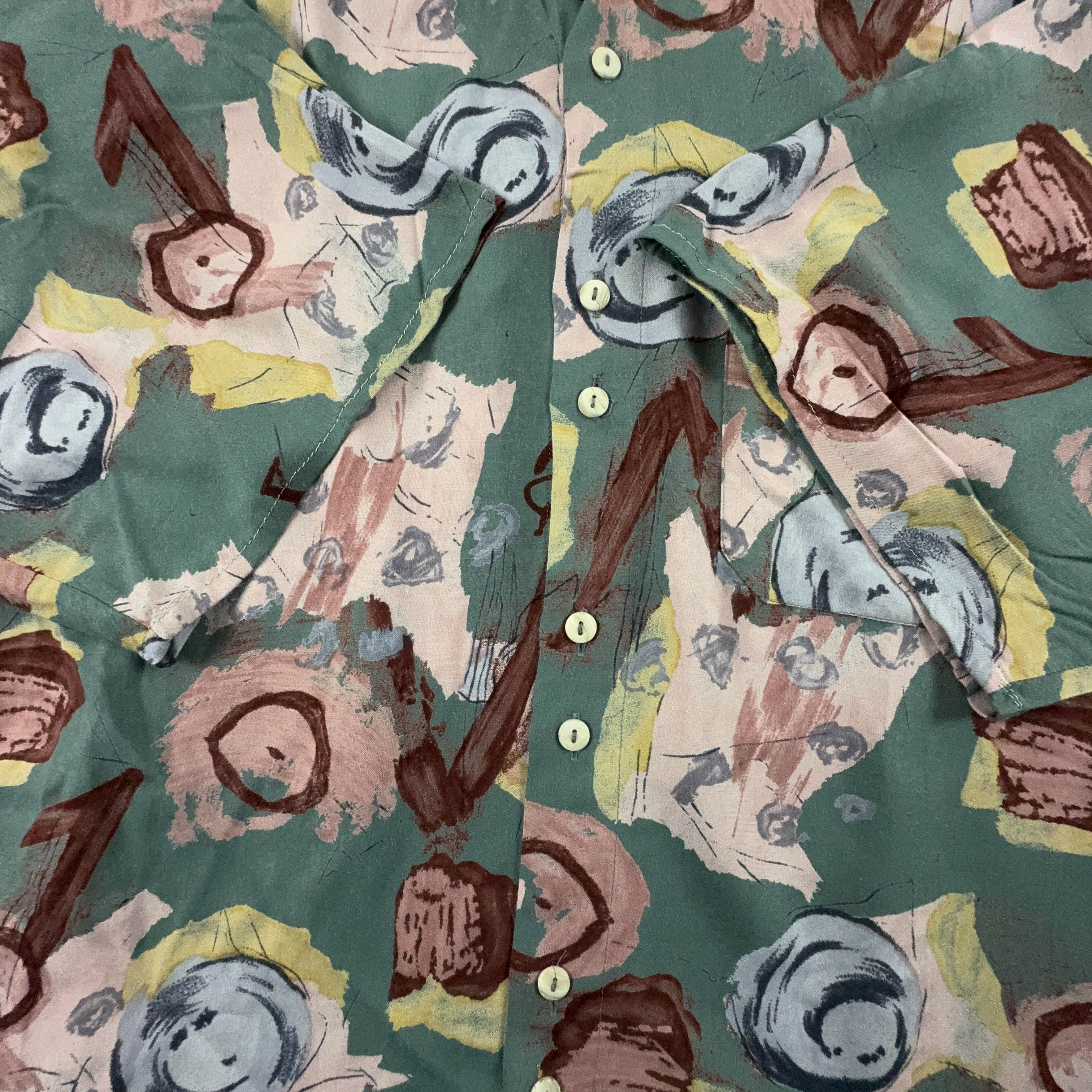 Camicia Vintage verde e rosa a fantasia astratta - Taglia XXL uomo