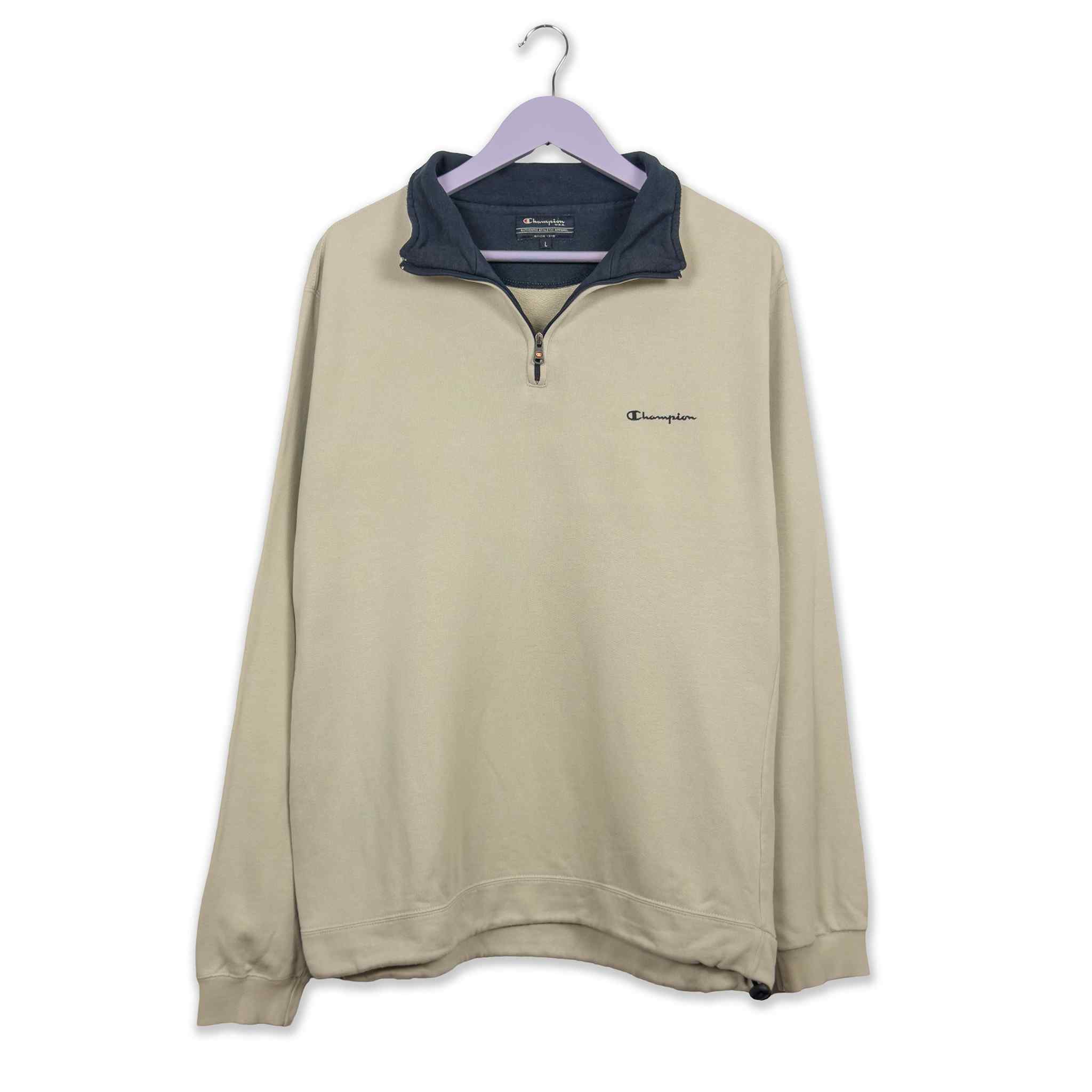 Champion Vintage Beige Quarter Zip Sweatshirt - Size L Men