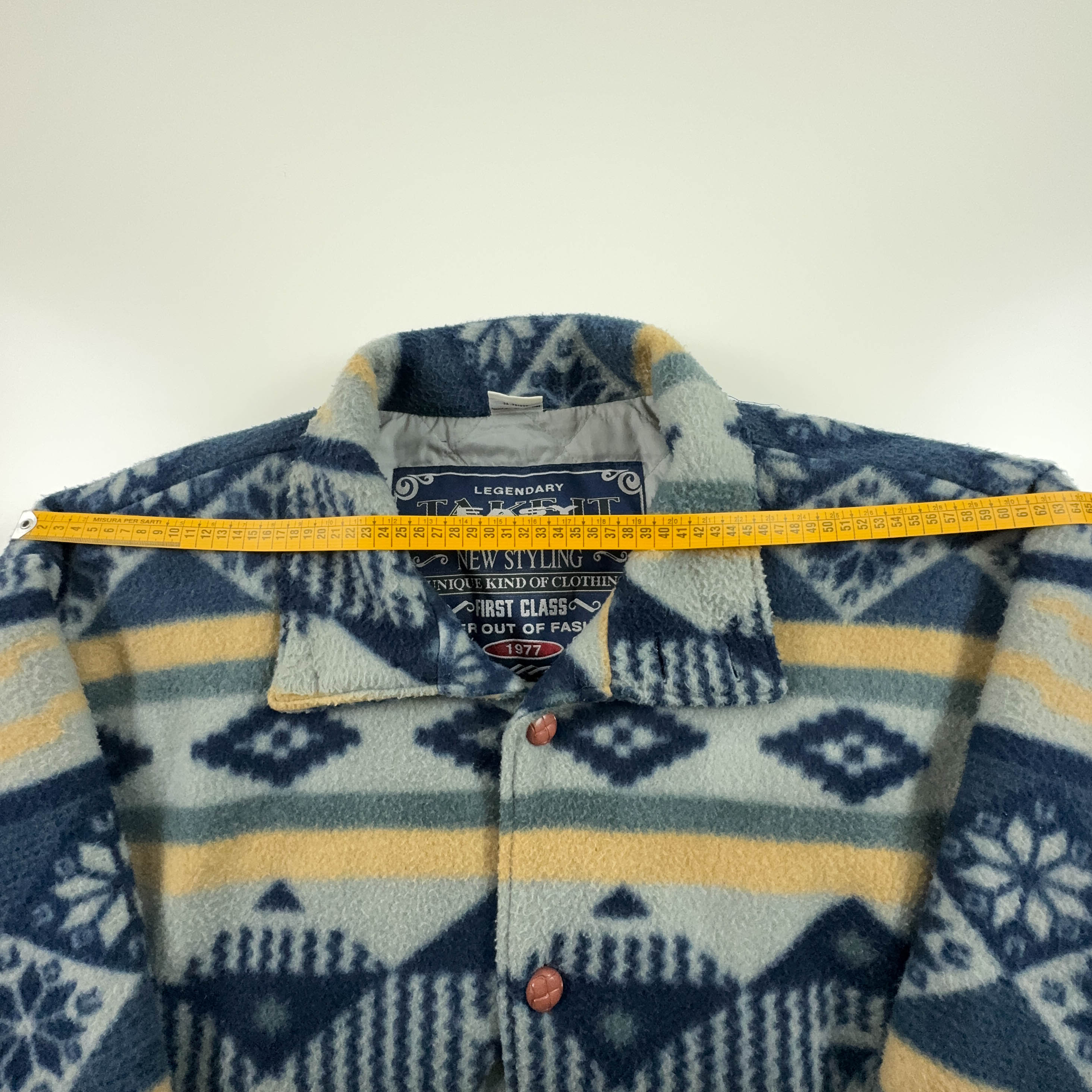 Vintage Blue and Beige Pile with 80's Buttons - Size XL/XXL Men