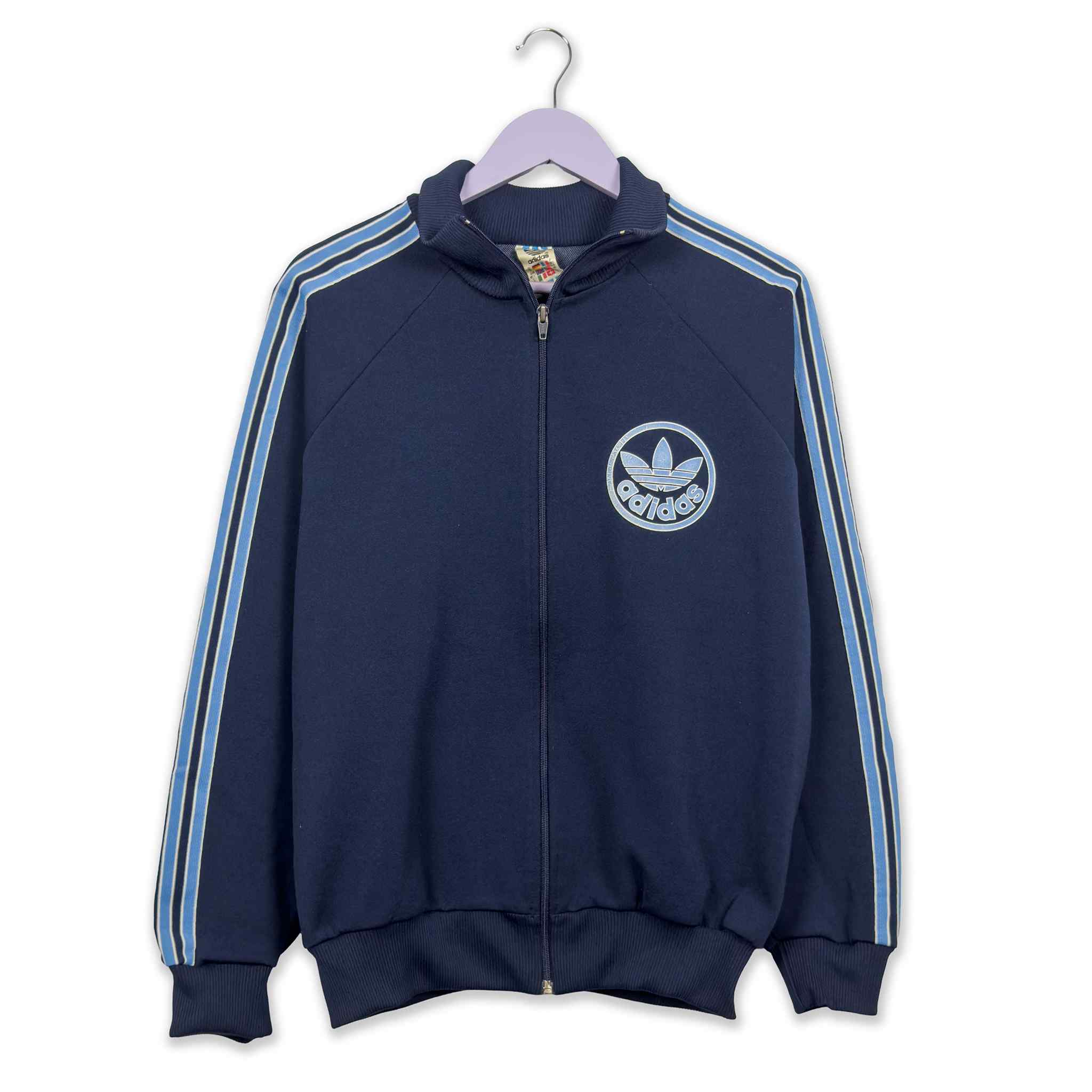 Felpa Adidas Vintage anni 80 blu con zip - Taglia M uomo