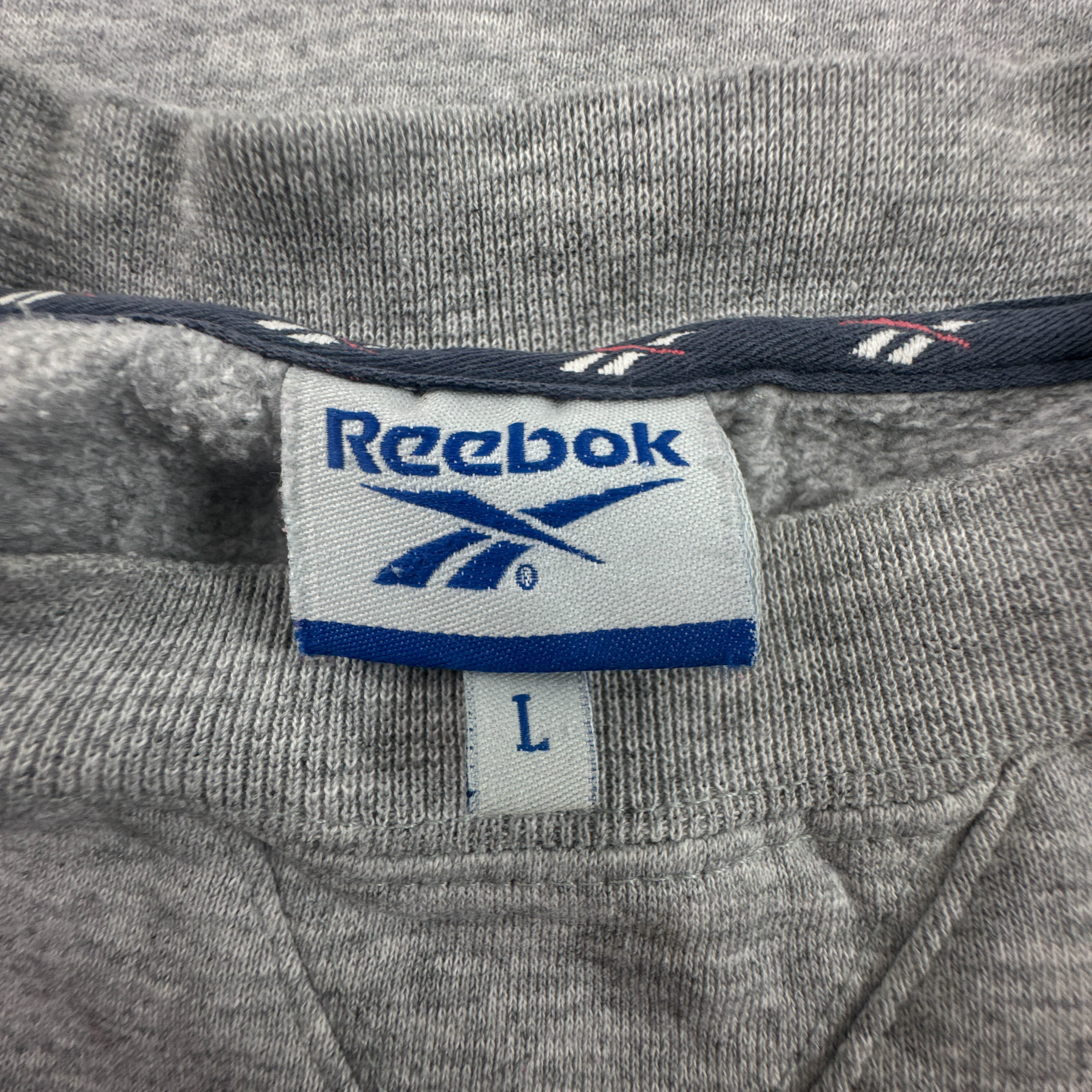 Felpa Reebok Vintage grigia a girocollo con logo ricamato anni 80 90 - Taglia L uomo