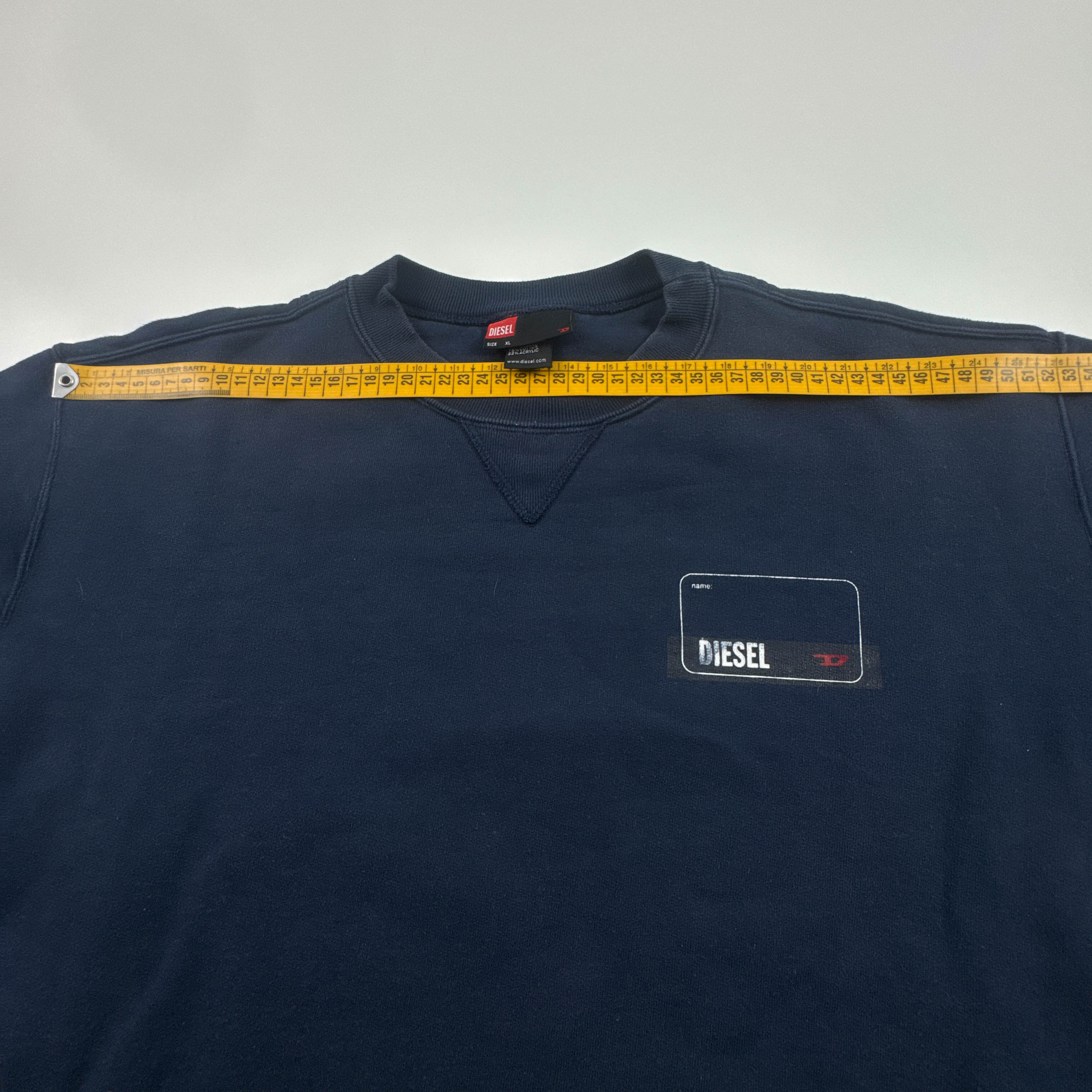 Felpa Diesel Vintage blu scura a girocollo con stampa anni 00 - Taglia XL uomo