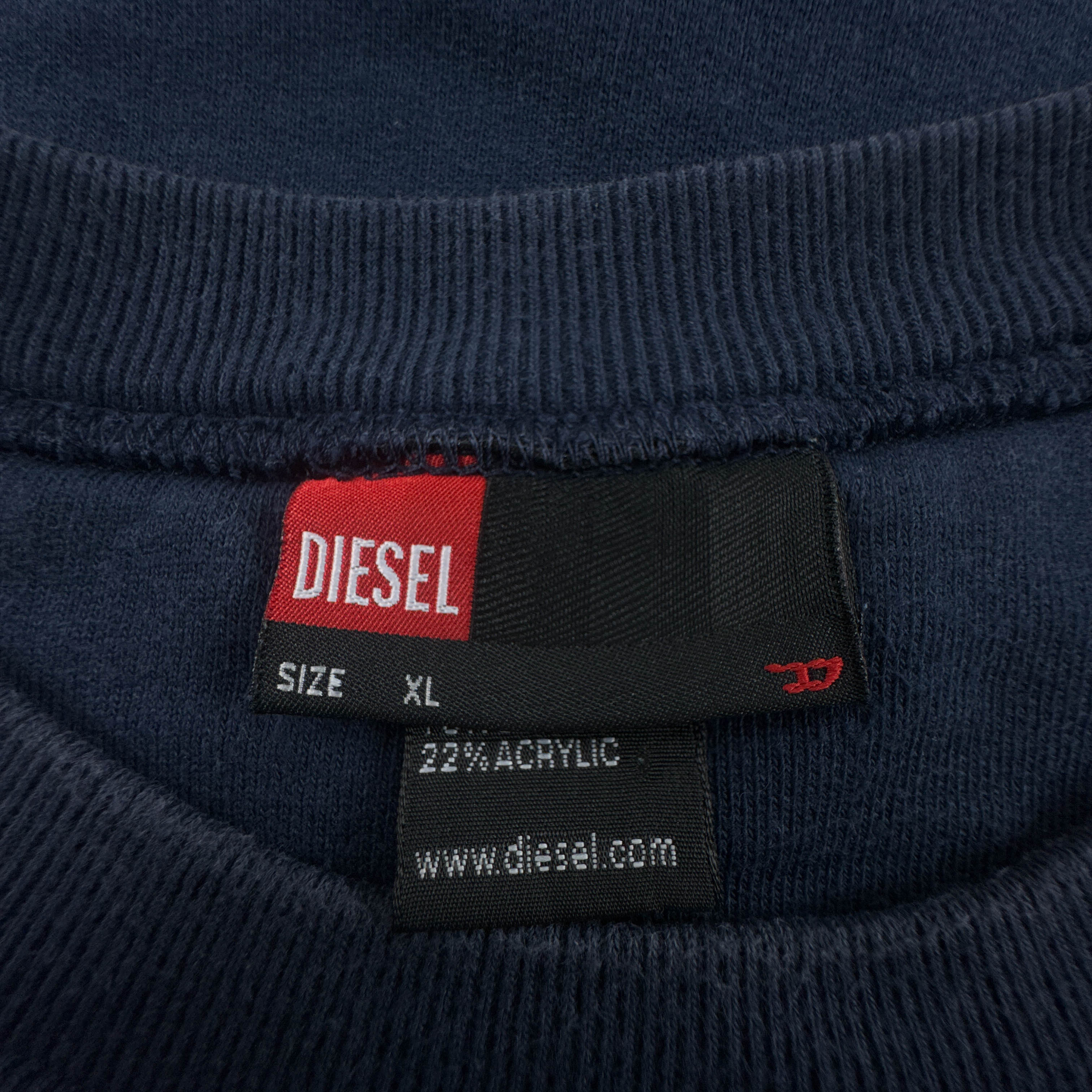 Felpa Diesel Vintage blu scura a girocollo con stampa anni 00 - Taglia XL uomo