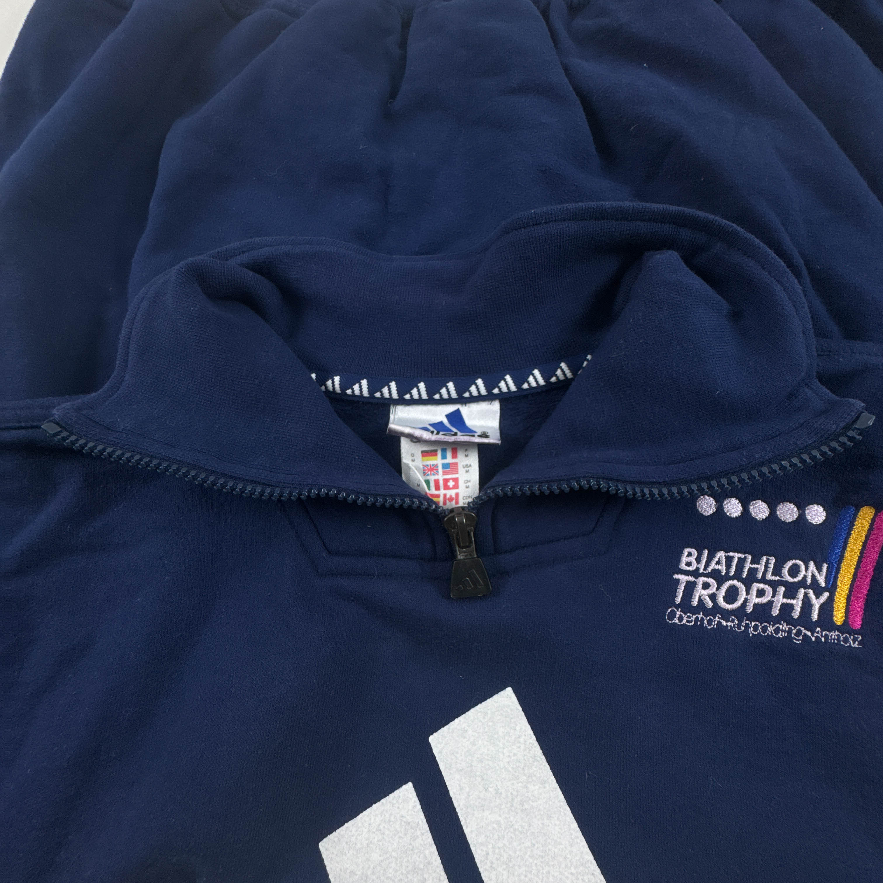 Felpa Adidas Vintage biathlon blu scura con stampa anni 90 - Taglia M uomo