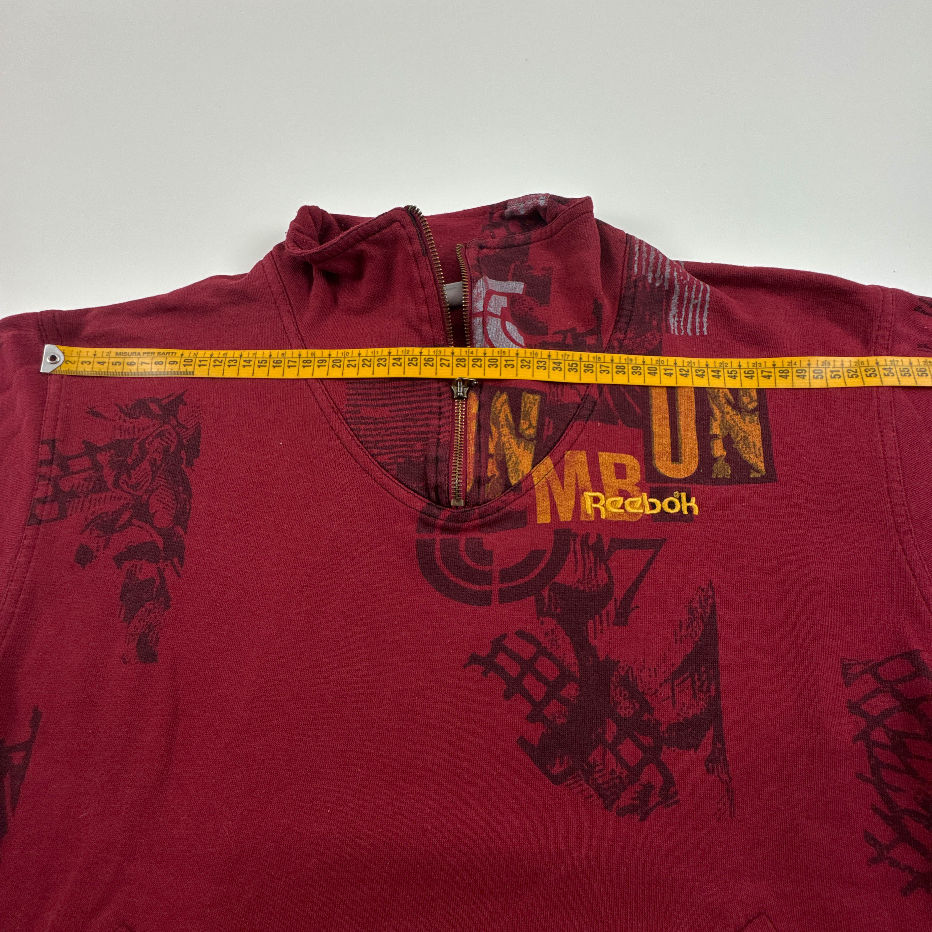 Felpa Reebok Vintage rossa con stampa all over quarter zip anni 90 00 - Taglia M uomo