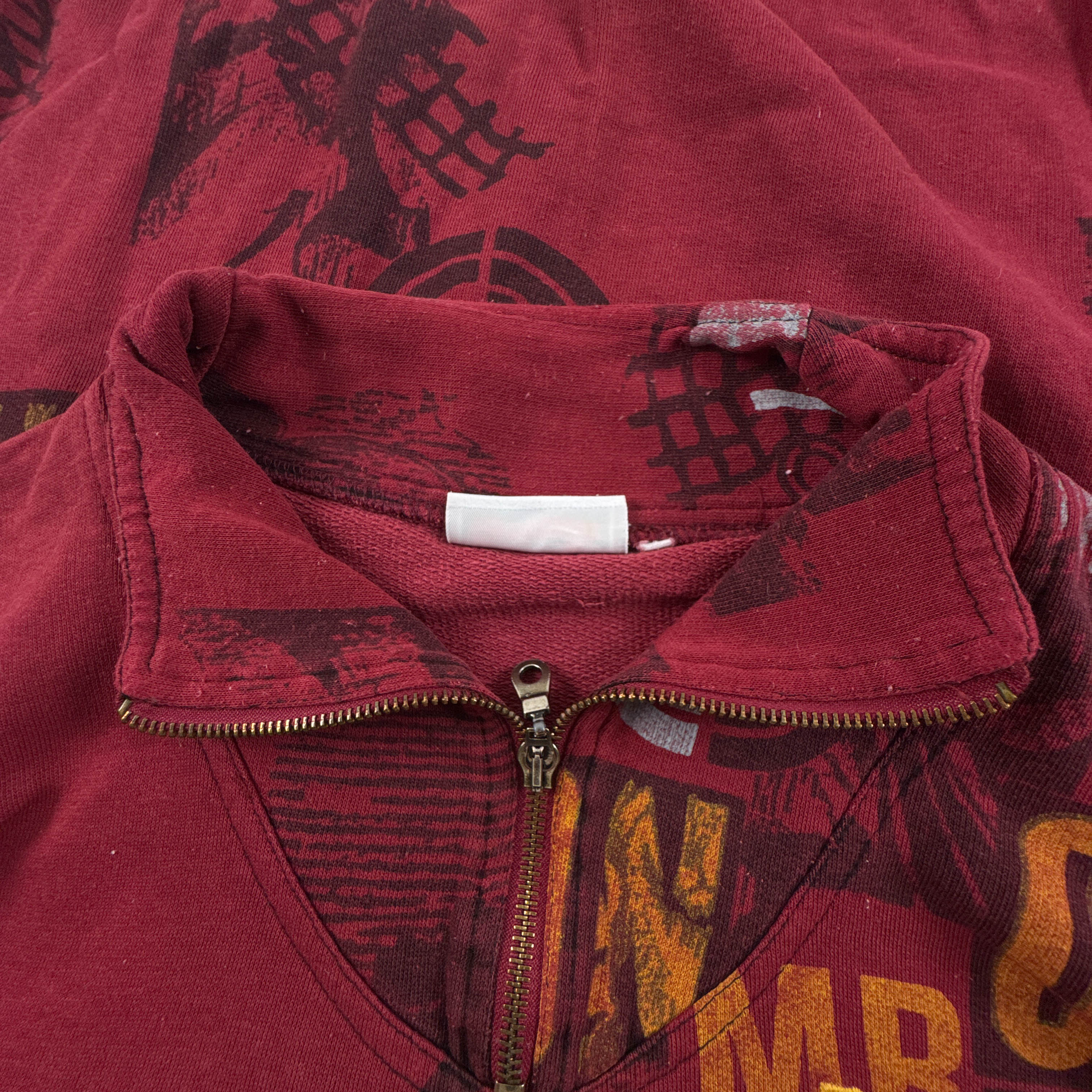 Felpa Reebok Vintage rossa con stampa all over quarter zip anni 90 00 - Taglia M uomo