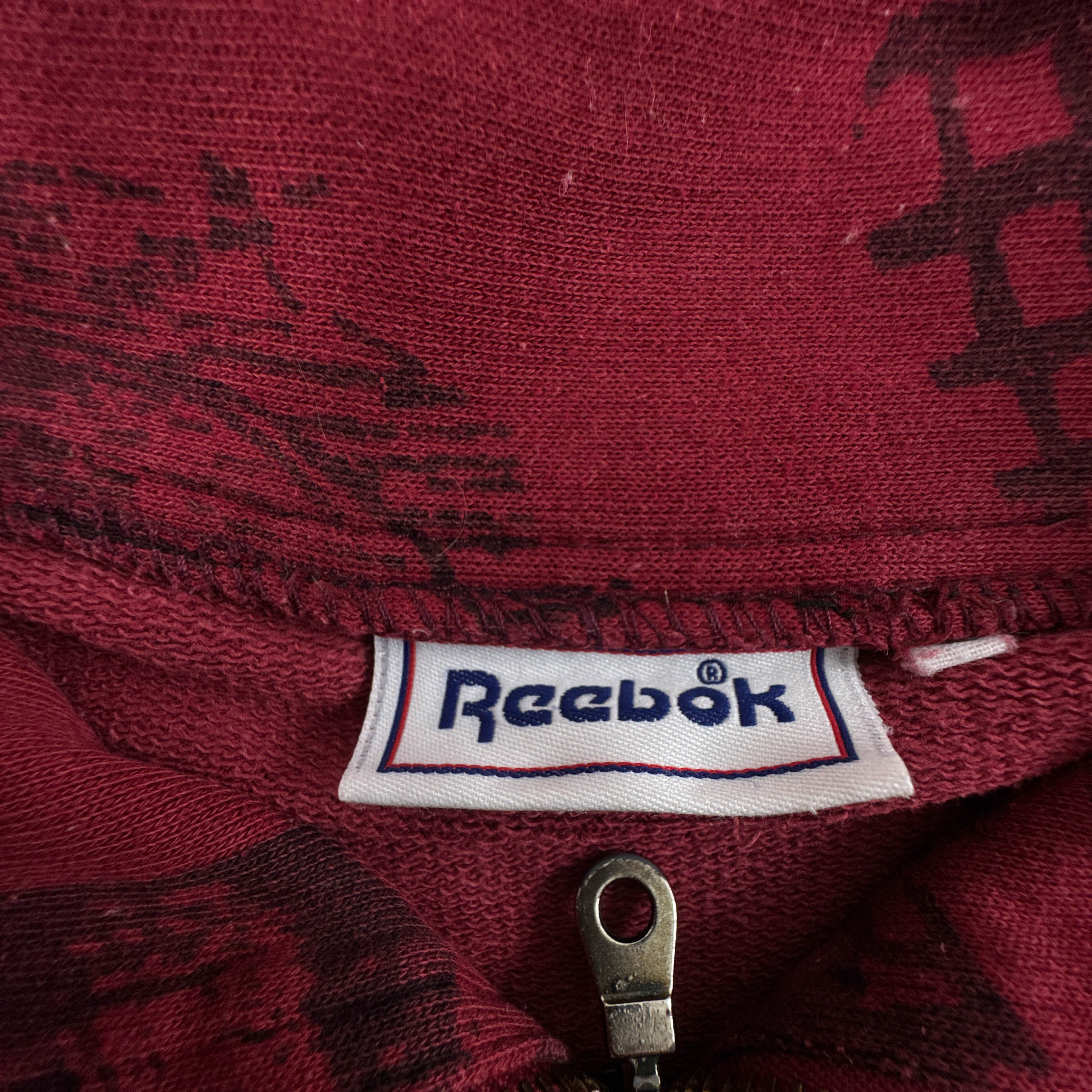 Felpa Reebok Vintage rossa con stampa all over quarter zip anni 90 00 - Taglia M uomo