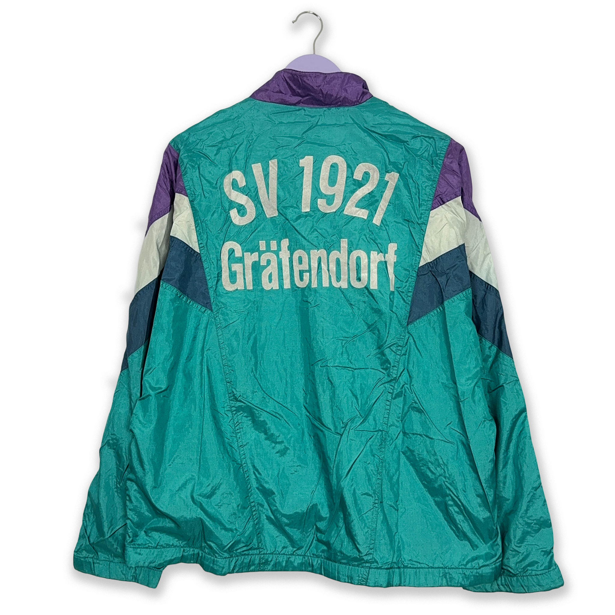 Giacca a vento Adidas Vintage verde anni 90 con zip - Taglia 8 uomo