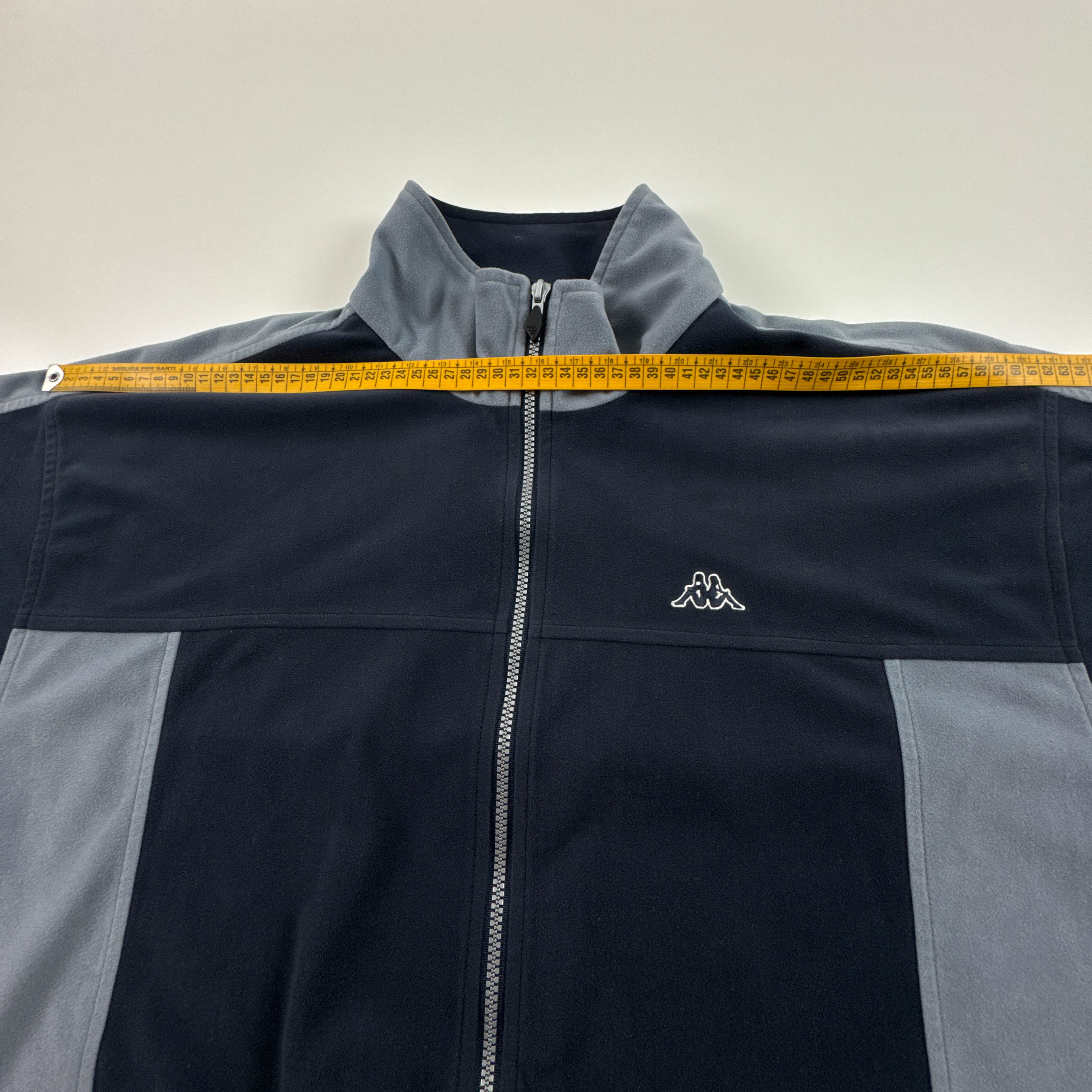 Felpa Kappa Vintage blu scura e grigia con zip e ricamo anni 80 90 - Taglia 3XL uomo