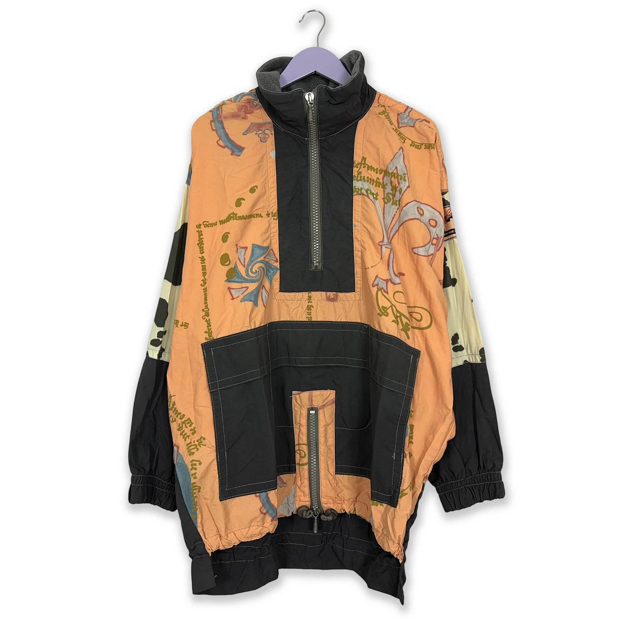 Giacca a vento Vintage arancione a fantasia foderata con zip - Taglia XL uomo