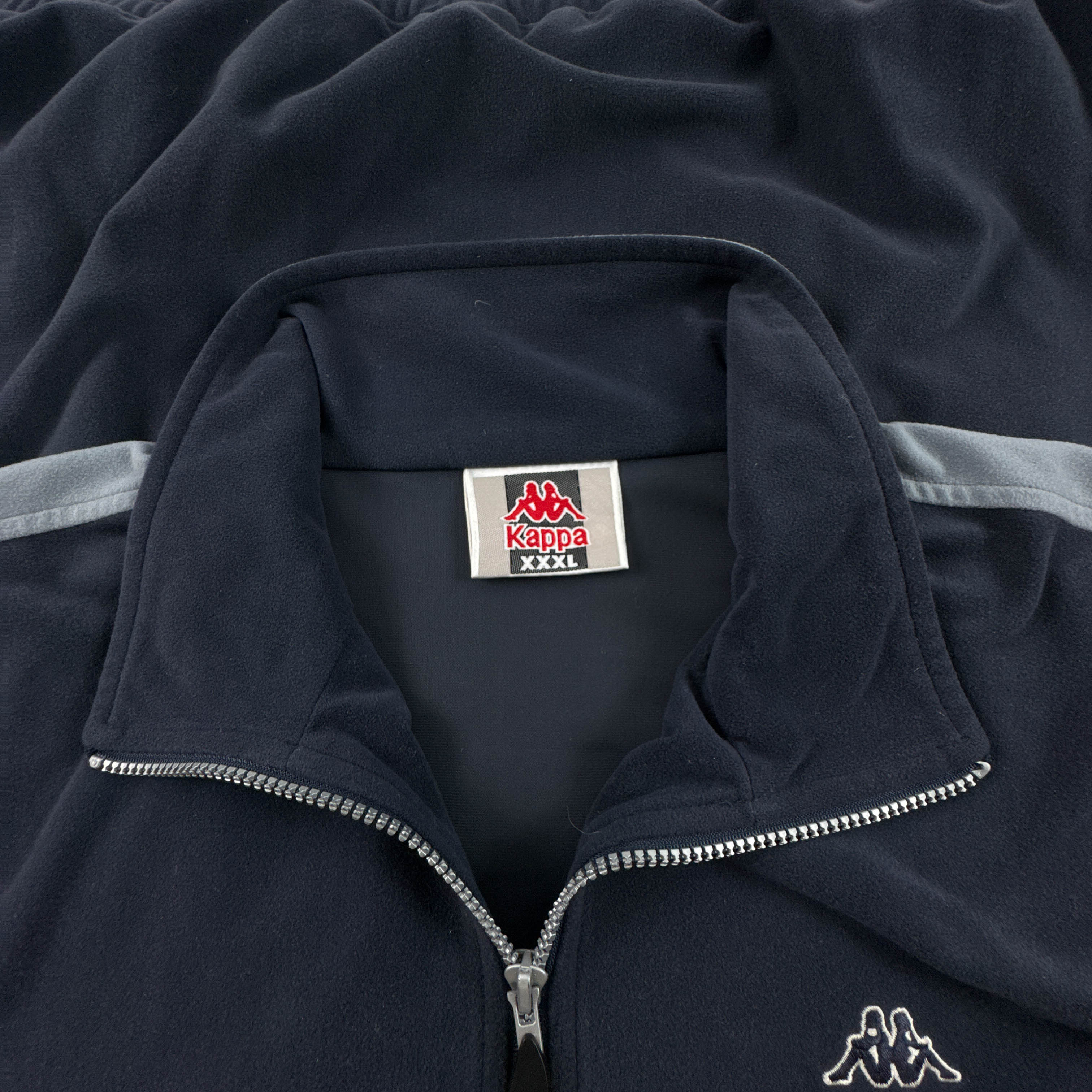 Felpa Kappa Vintage blu scura e grigia con zip e ricamo anni 80 90 - Taglia 3XL uomo
