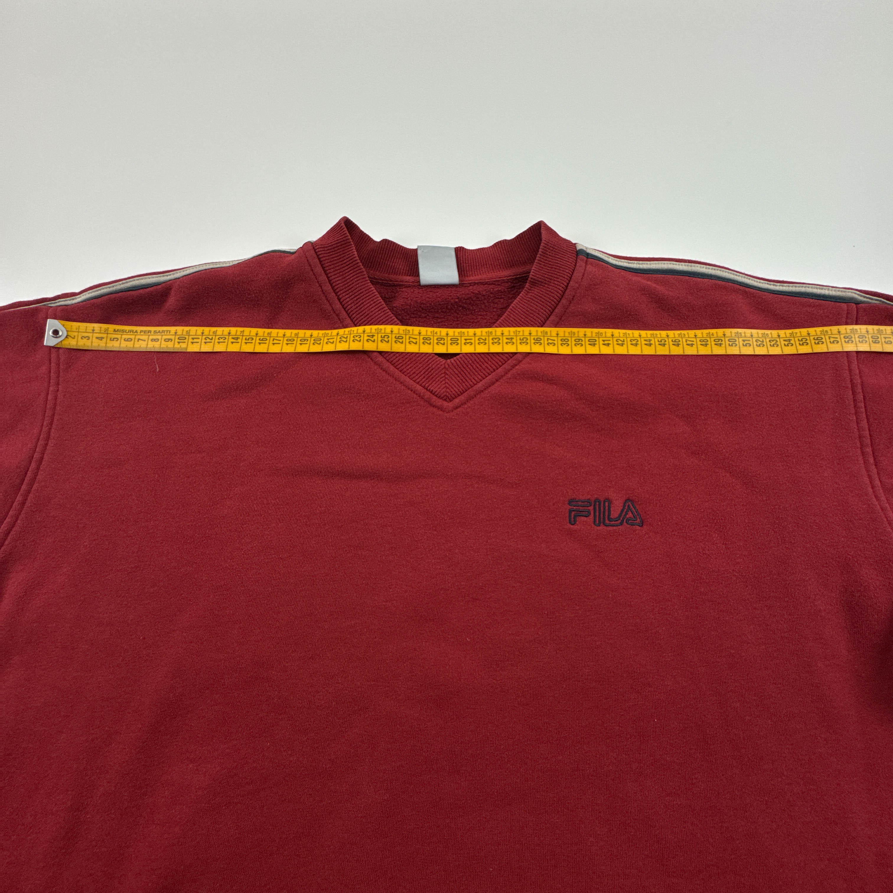 Felpa Fila Vintage rossa scura a girocollo logo ricamato anni 80 90 - Taglia 52/54 uomo