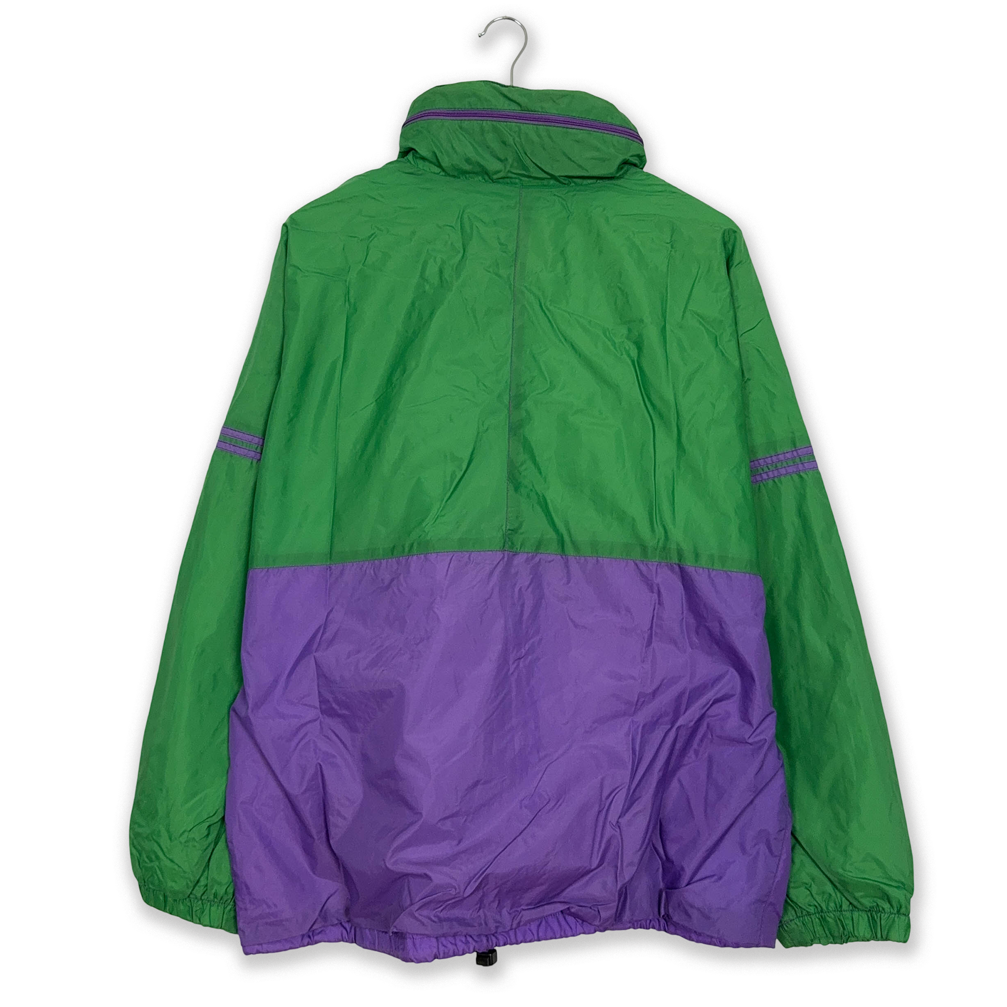 Giacca a vento Vintage verde e viola con patch e zip - Taglia XL uomo