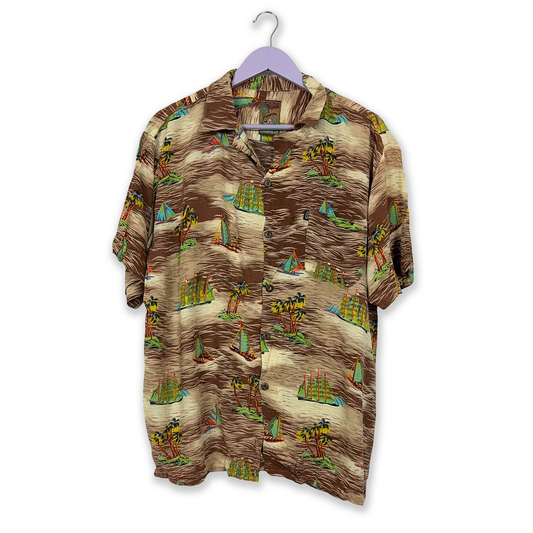 Camicia Vintage marrone e beige a fantasia - Taglia L uomo