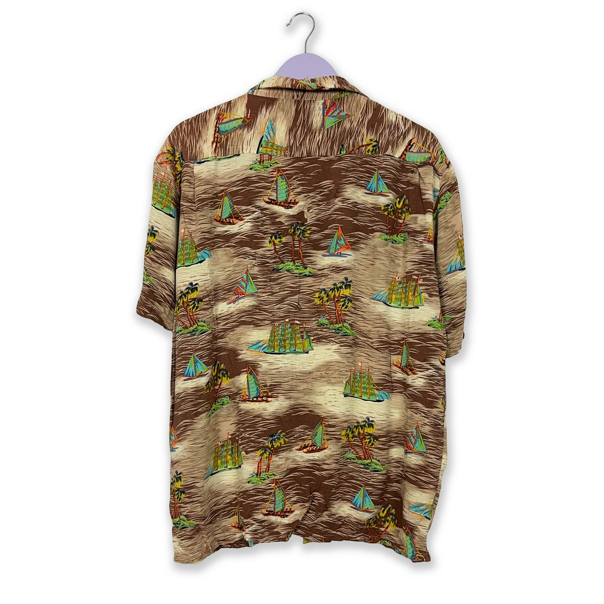 Camicia Vintage marrone e beige a fantasia - Taglia L uomo