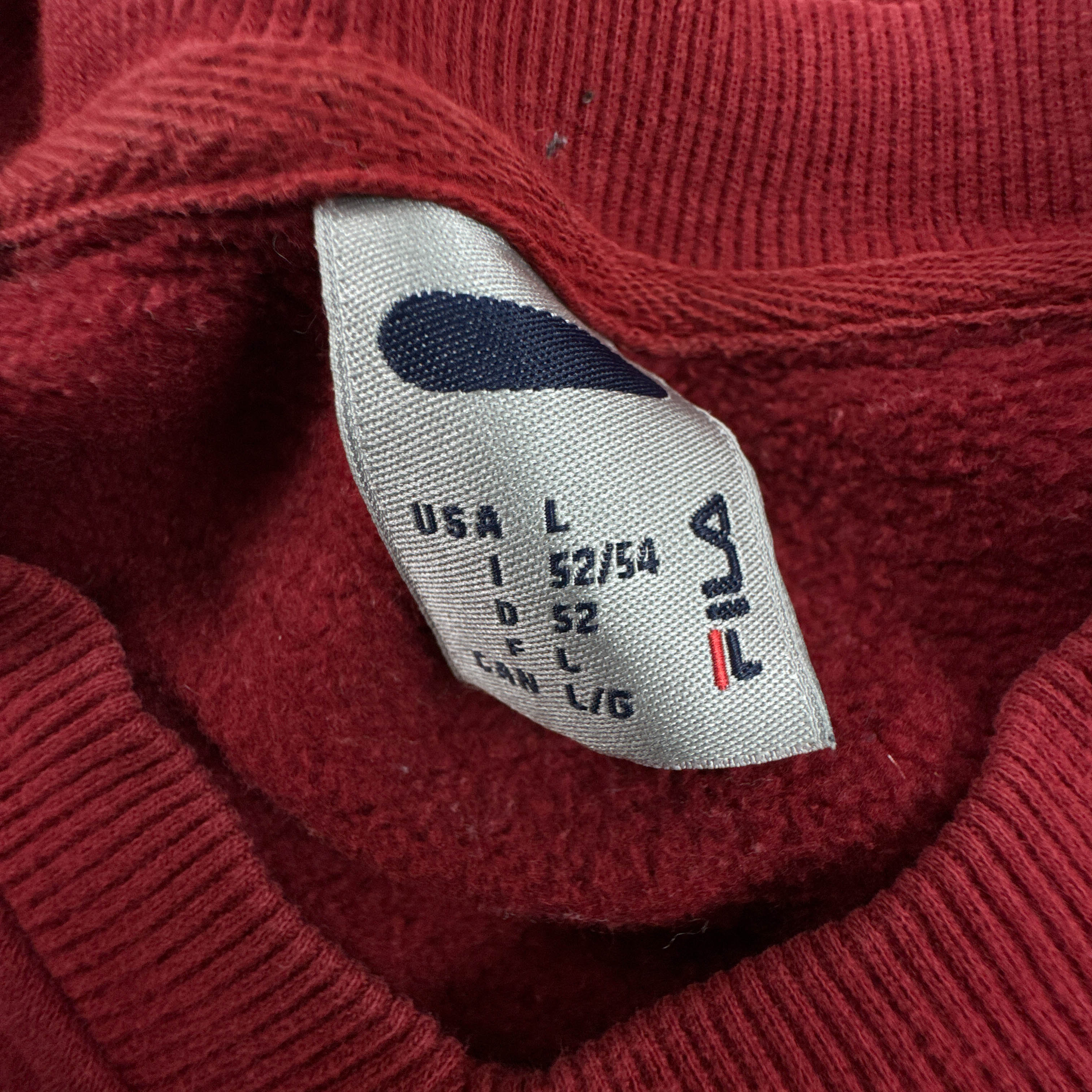 Felpa Fila Vintage rossa scura a girocollo logo ricamato anni 80 90 - Taglia 52/54 uomo