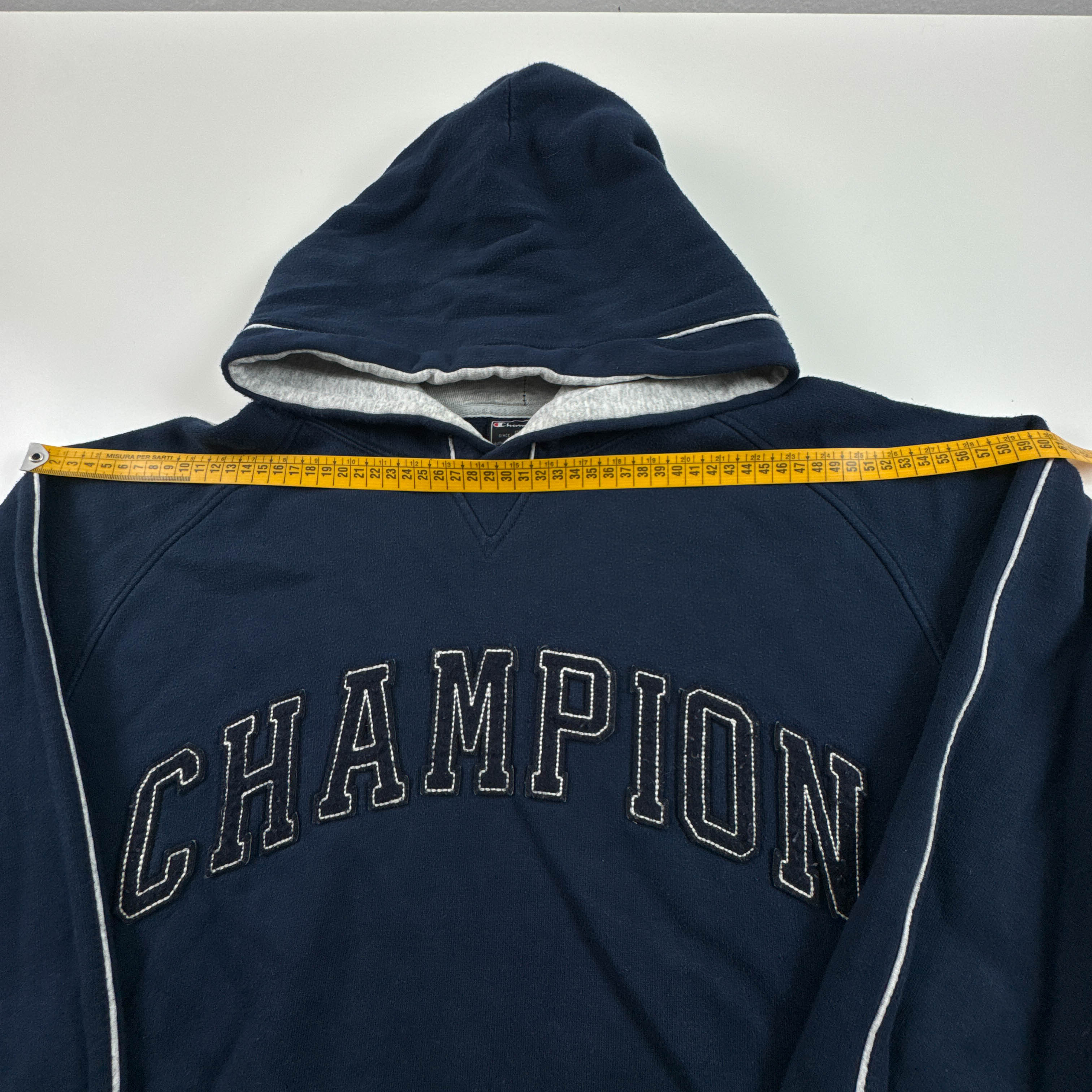 Felpa Champion Vintage blu scura e grigia con cappuccio anni 90 00 - Taglia L uomo