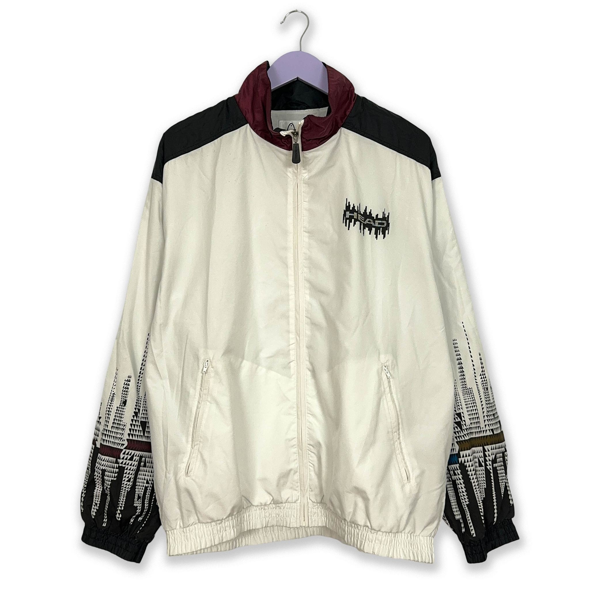 Giacca a vento Vintage bianca e nera con zip - Taglia 50 uomo