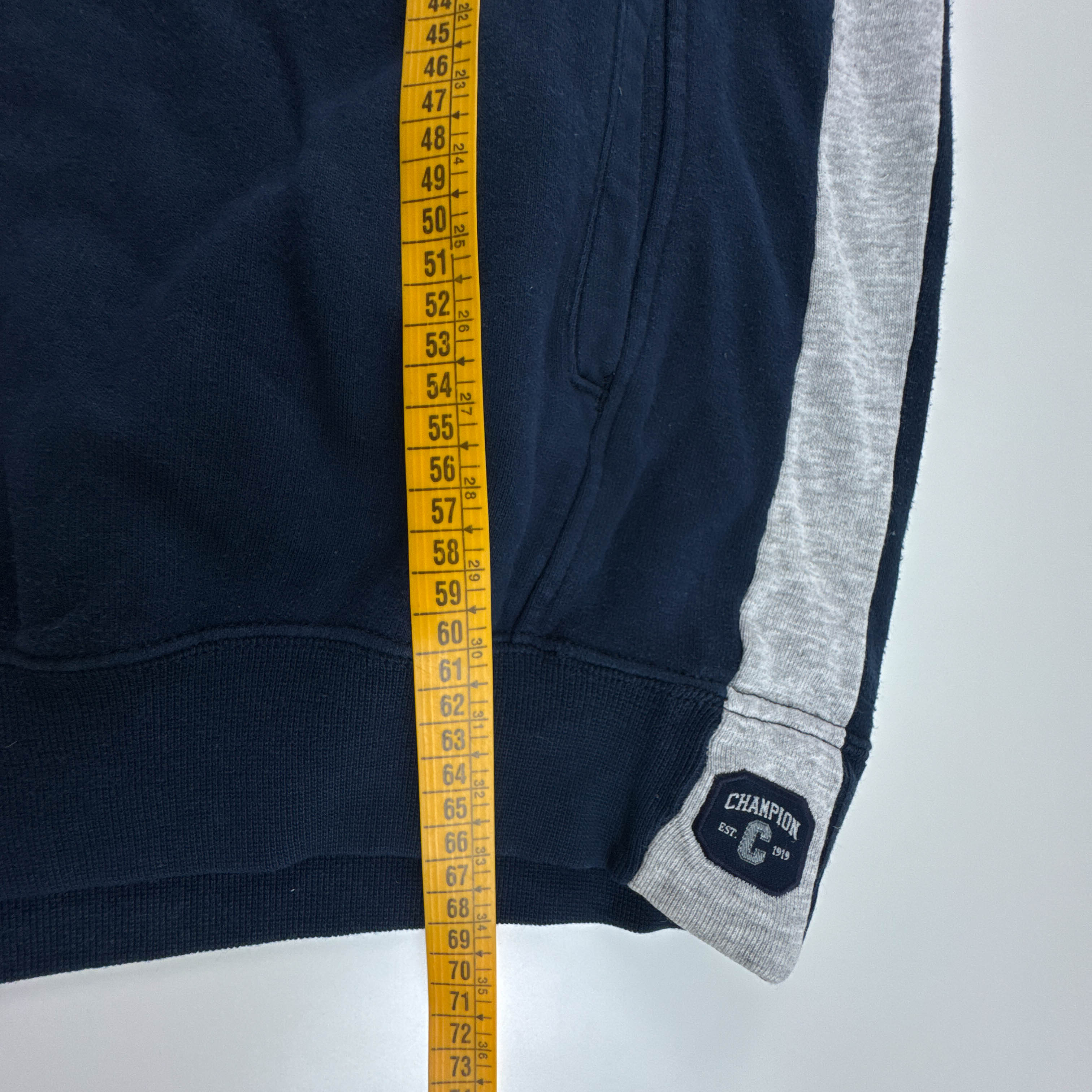 Felpa Champion Vintage blu scura e grigia con cappuccio anni 90 00 - Taglia L uomo