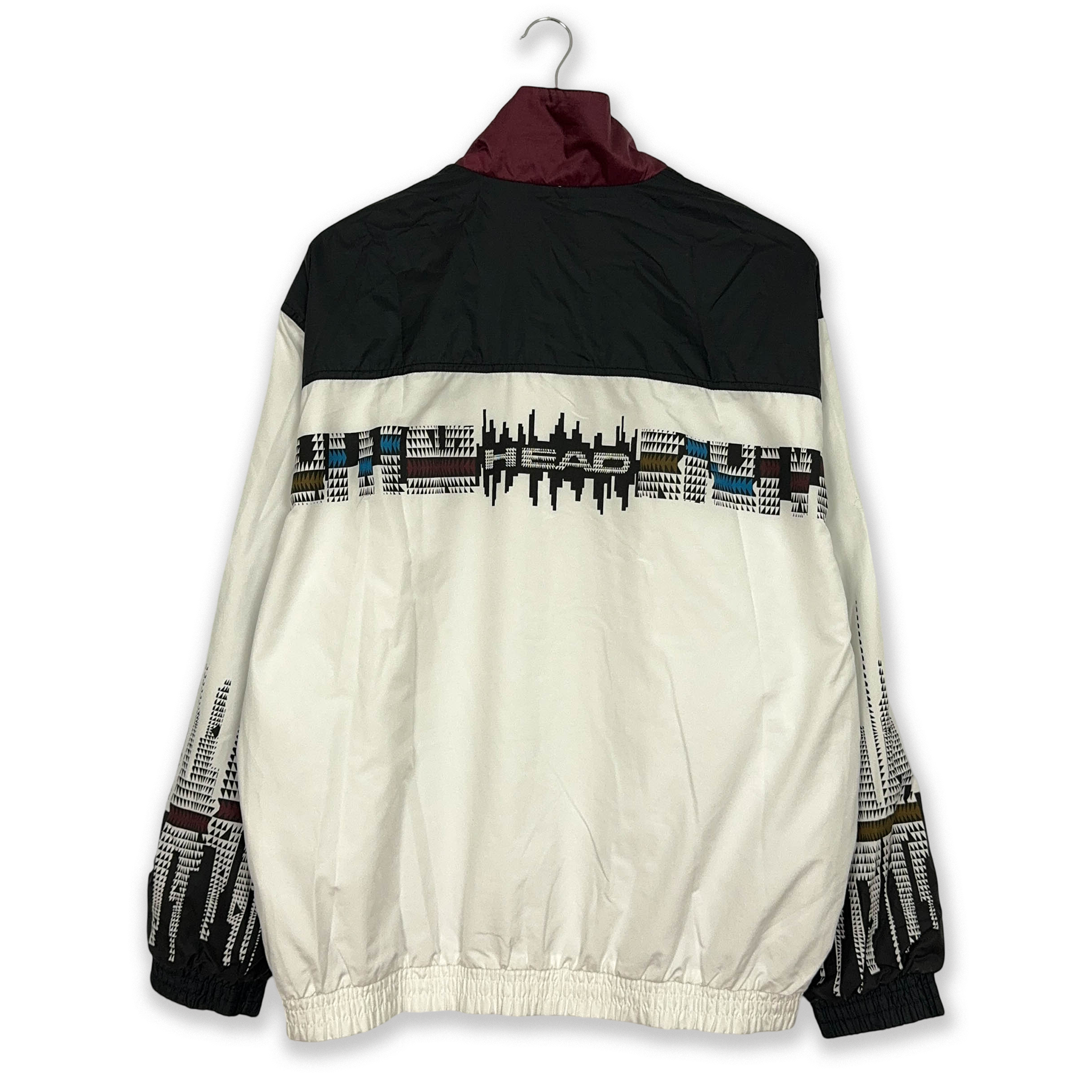 Giacca a vento Vintage bianca e nera con zip - Taglia 50 uomo