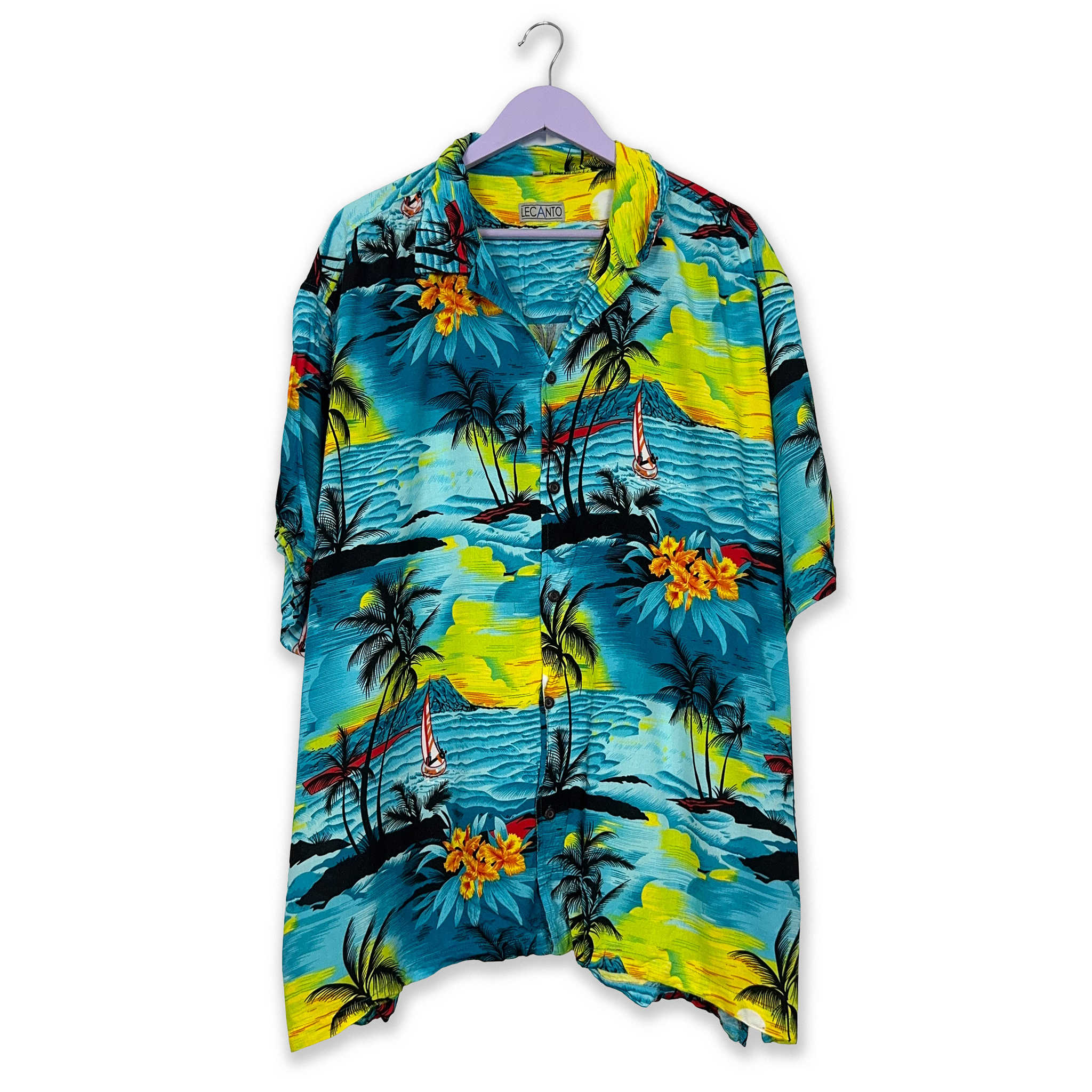 Camicia Vintage azzurra a fantasia Hawaii - Taglia 3XL uomo