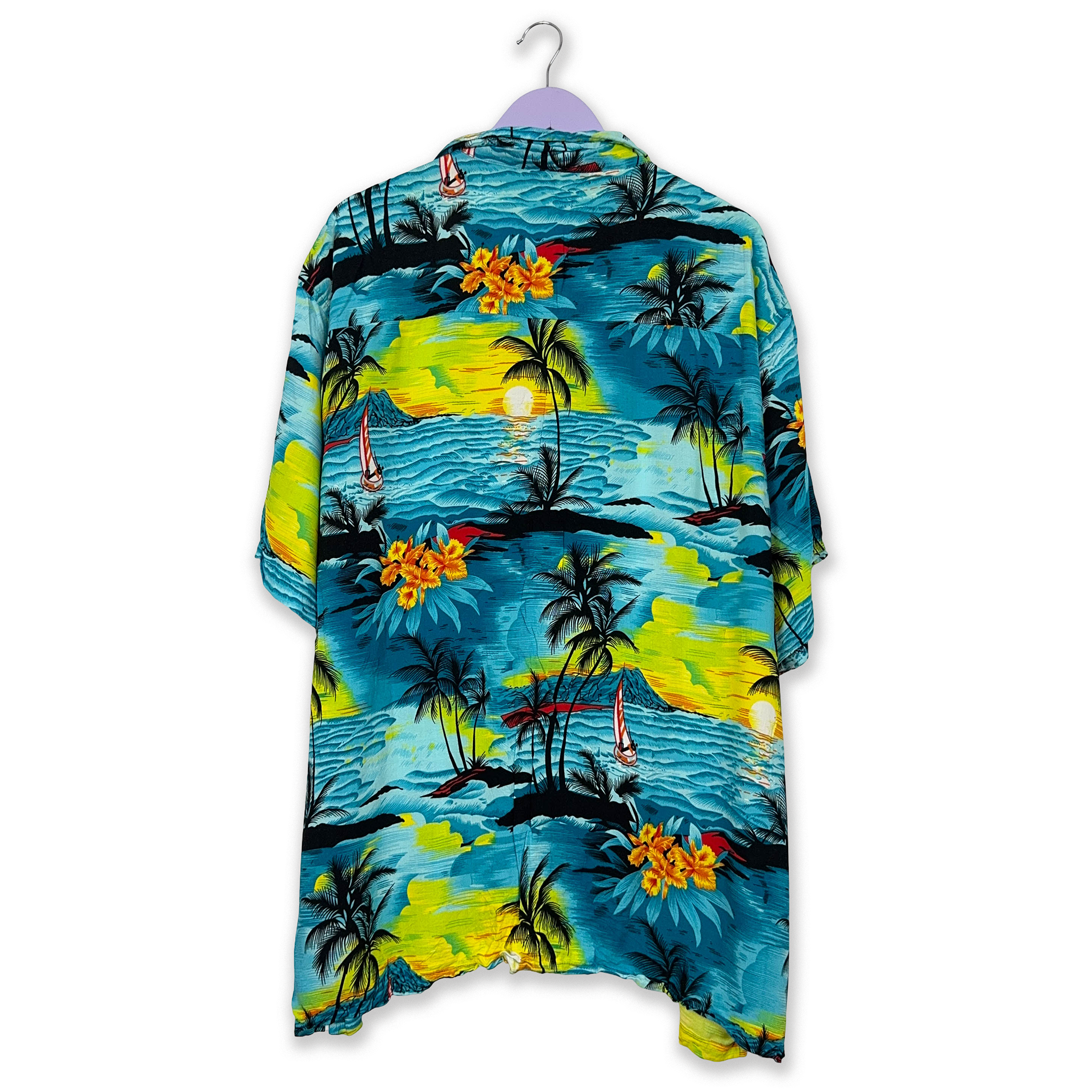 Camicia Vintage azzurra a fantasia Hawaii - Taglia 3XL uomo