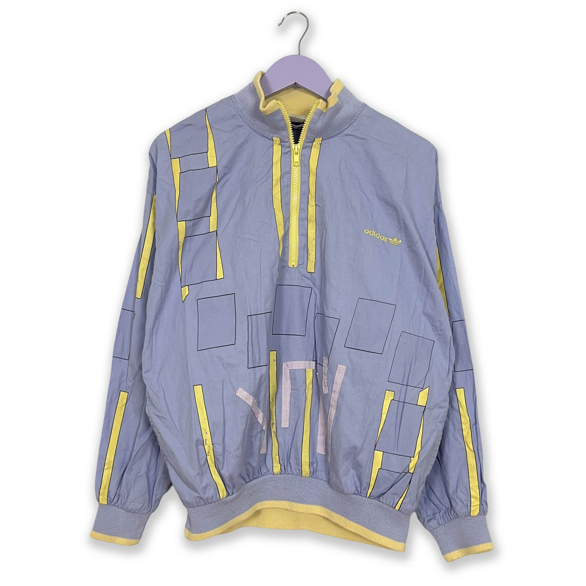 Giacca a vento Adidas Vintage viola e gialla a fantasia geometrica anni 90 - Taglia 180 uomo