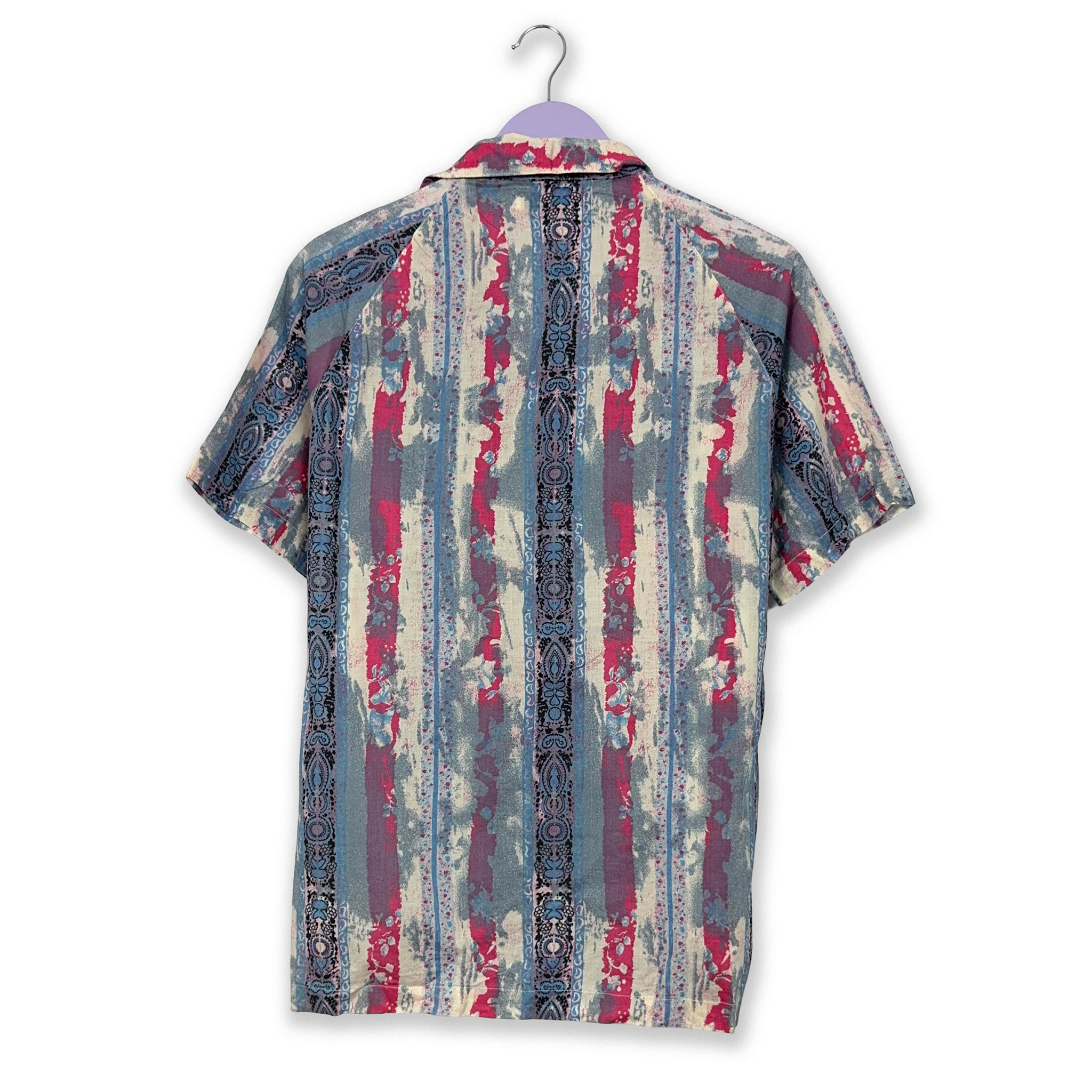 Camicia Vintage azzurra e rossa a righe a fantasia - Taglia M uomo