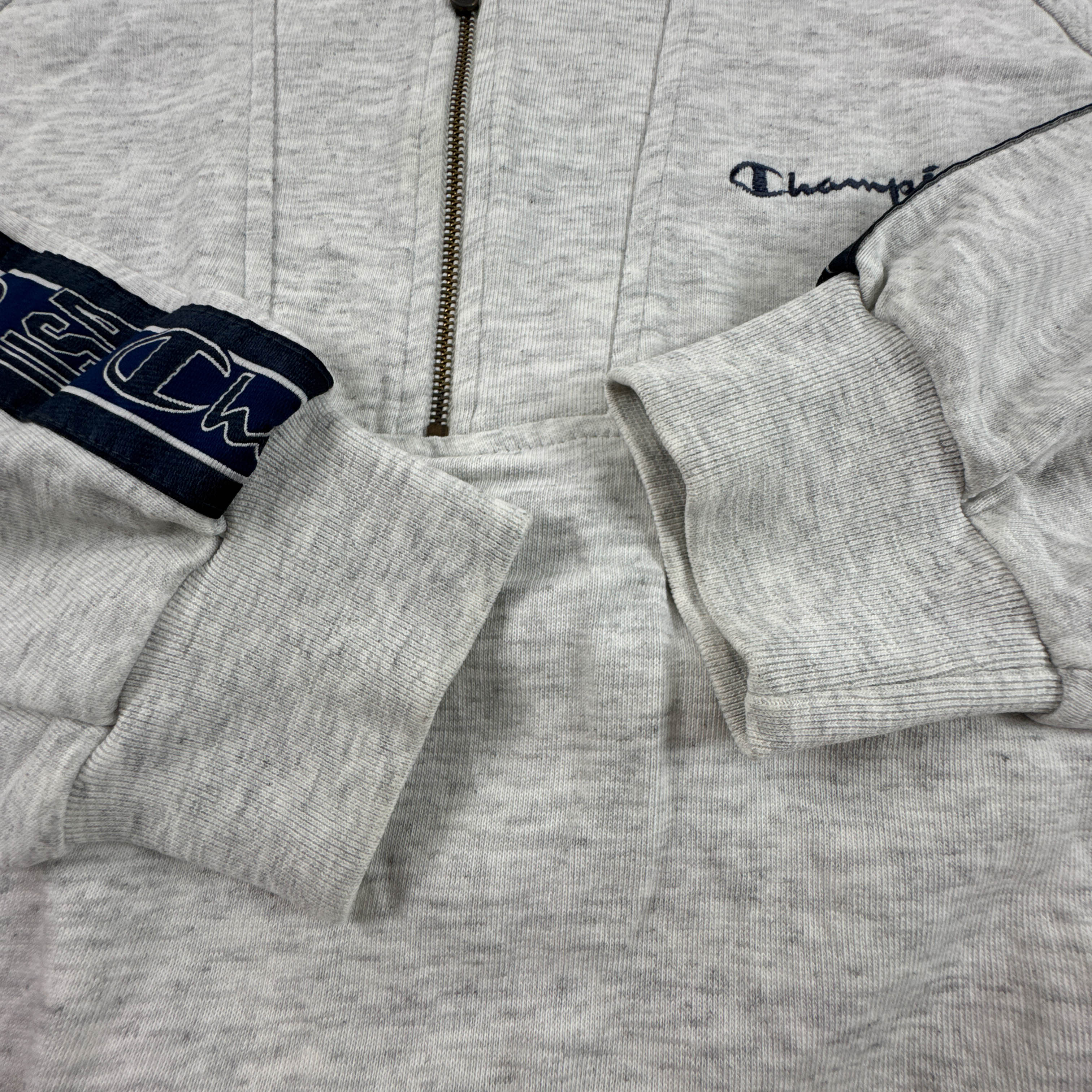 Felpa Champion Vintage grigia e blu quarter zip e ricamo anni 80 90 - Taglia L/XL uomo