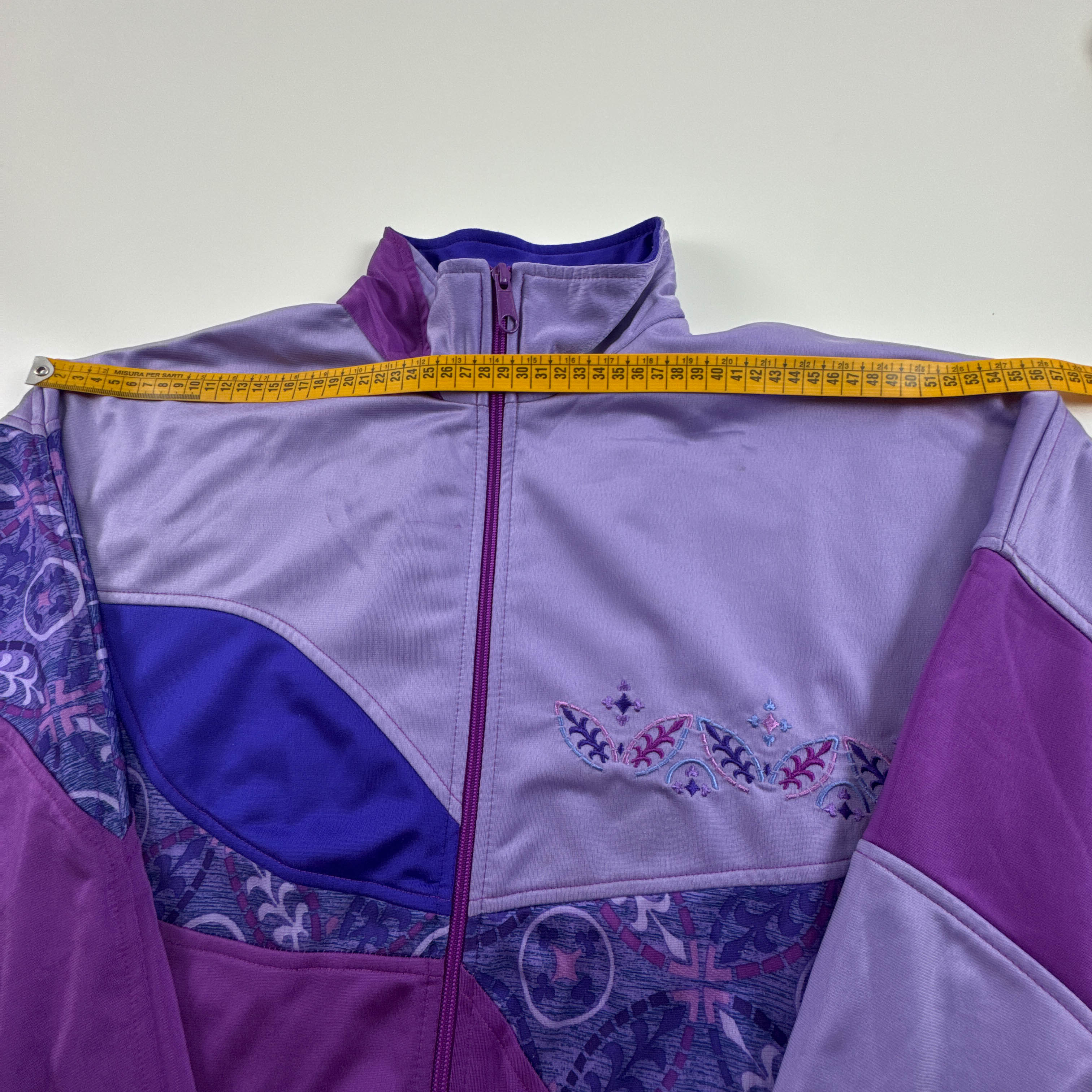 Felpa Lotto Vintage viola lillà con zip e ricami frontali anni 80 90 - Taglia M uomo