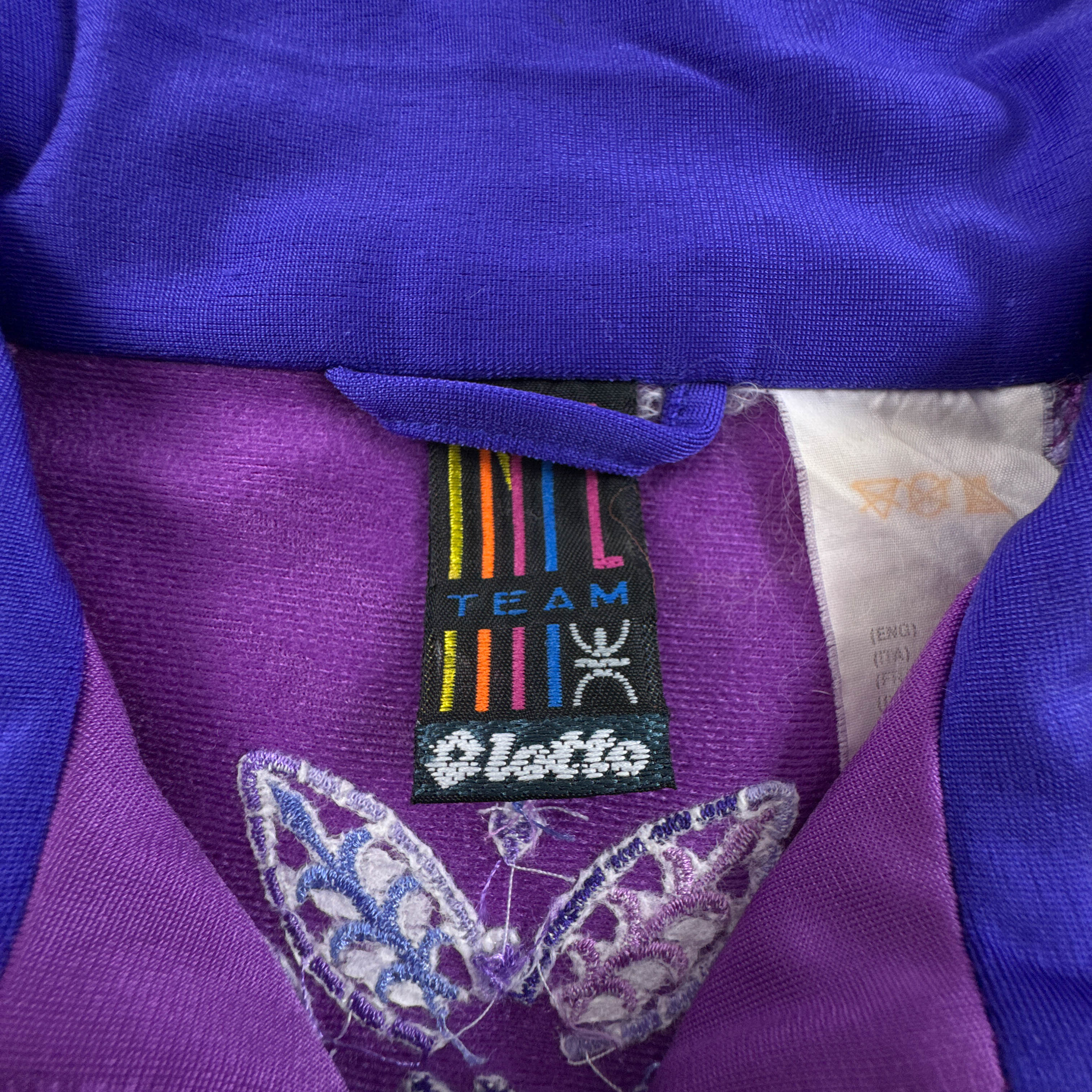 Felpa Lotto Vintage viola lillà con zip e ricami frontali anni 80 90 - Taglia M uomo