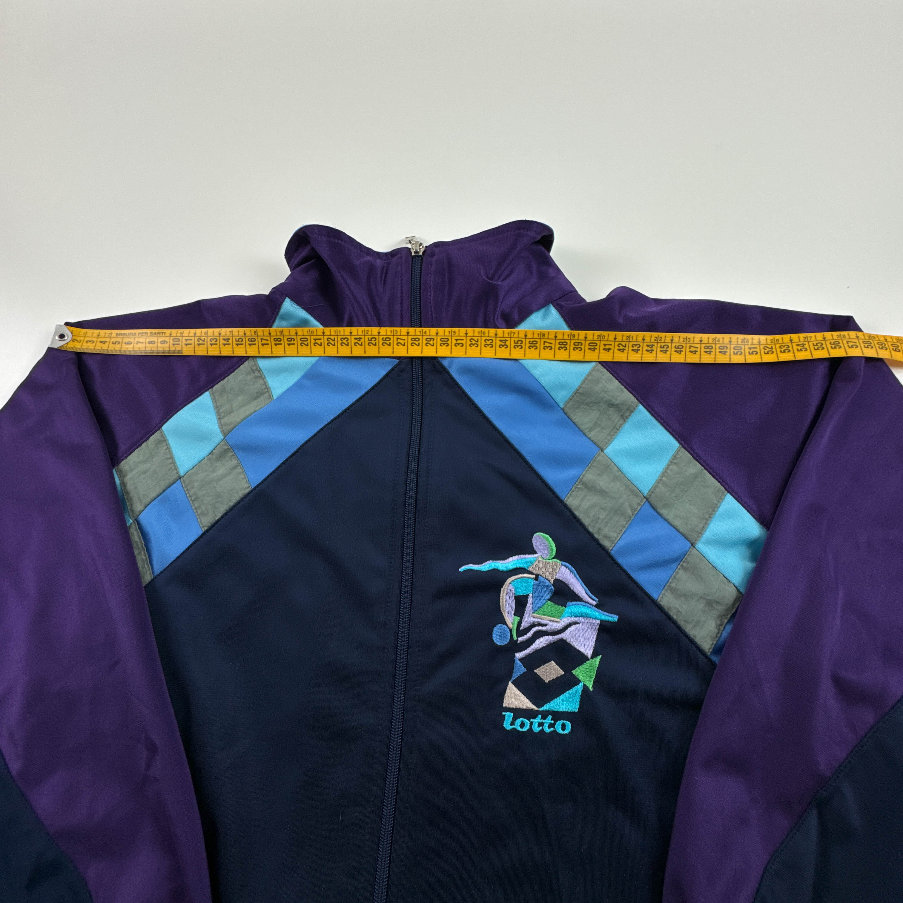 Felpa Lotto Vintage blu viola azzurra con logo ricamato anni 80 90 - Taglia S/M uomo