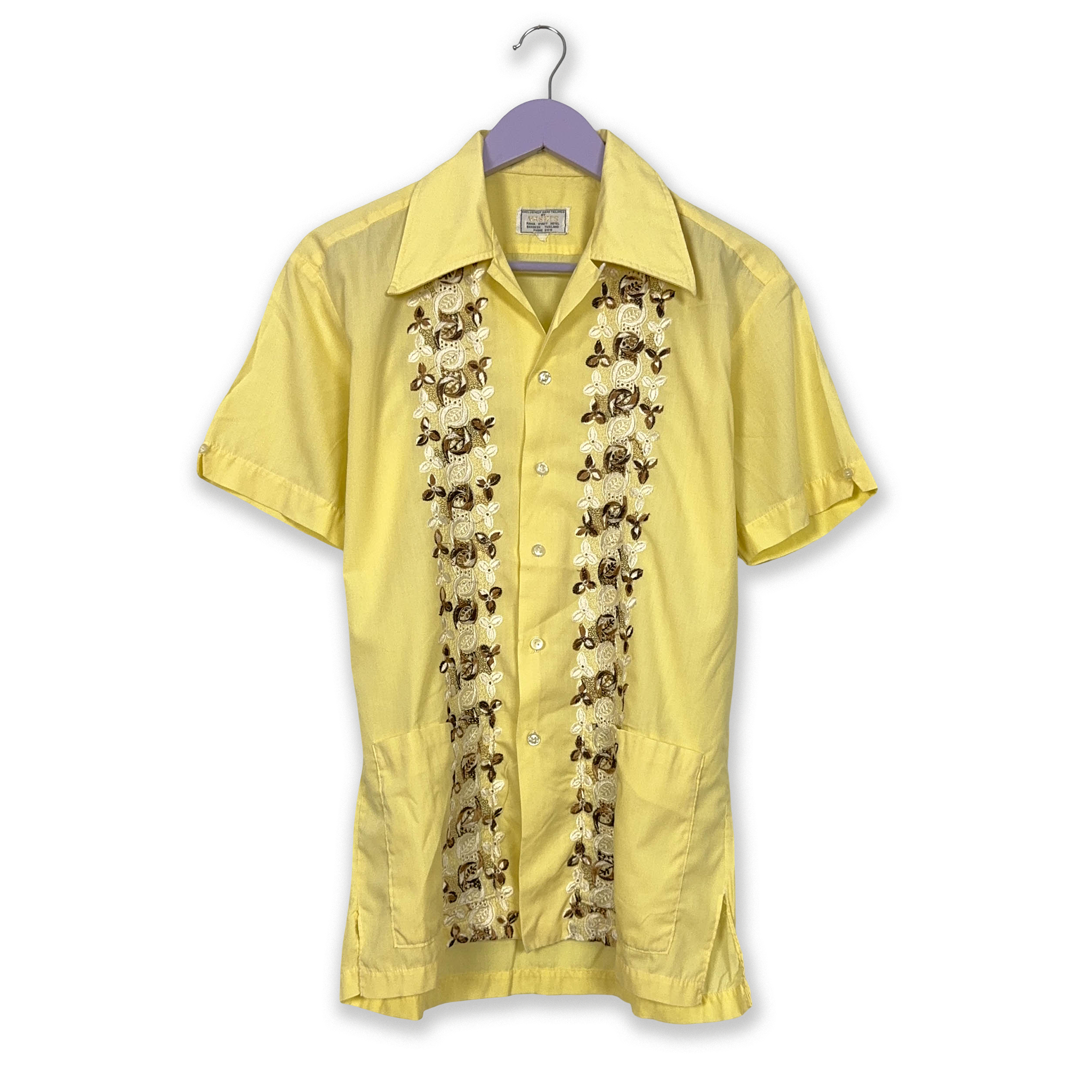 Camicia Vintage gialla a fantasia - Taglia M uomo