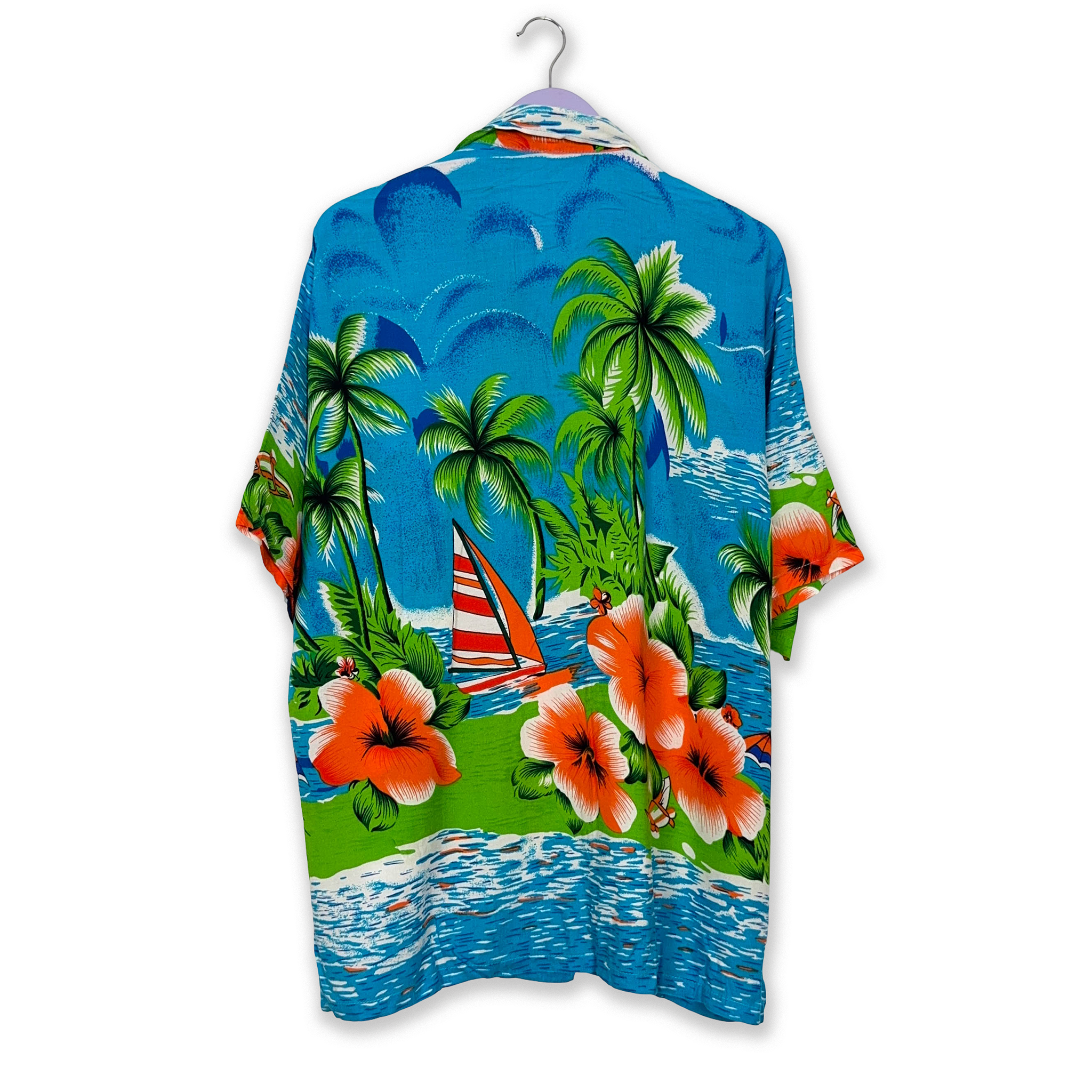 Camicia Vintage azzurra a fantasia Hawaii - Taglia XL/XXL uomo